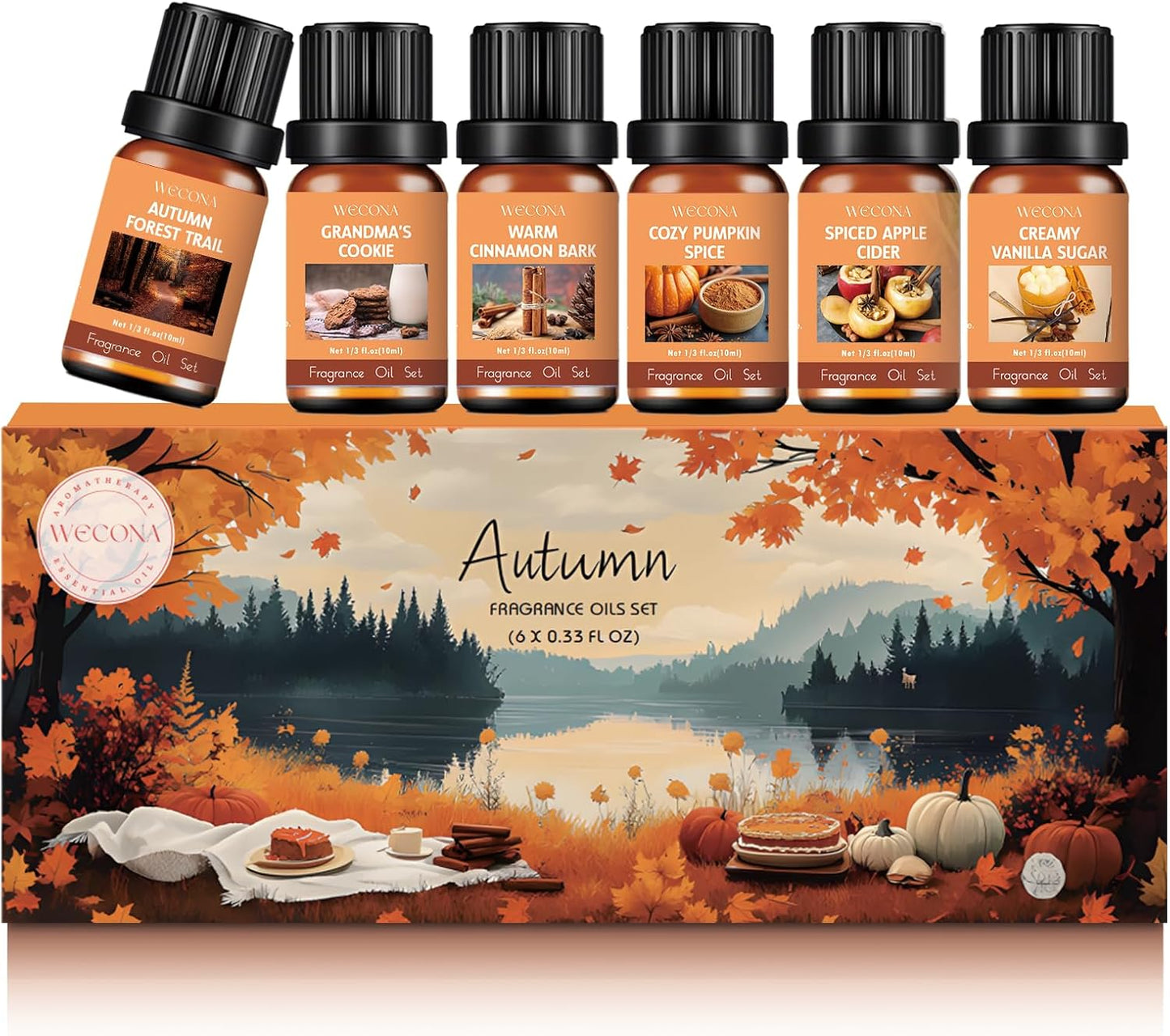 Fall Essential Oils Set – 6x10ml Aromatherapy Oils, Essential Oils Scents for Diffuser, Candle Making Scents, Fragrance Oil for Soap & Candle Making, Fall Scented