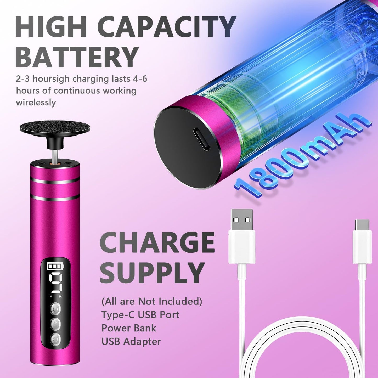 EAONE Portable Electric Foot File-Callus Remover for Feet, Professional 2 in 1 Foot/Nail Filer -Digital Display for Battery Level & 9 Speed Control-Rechargeable Pedicure Tool for Dead Skin (Silver)