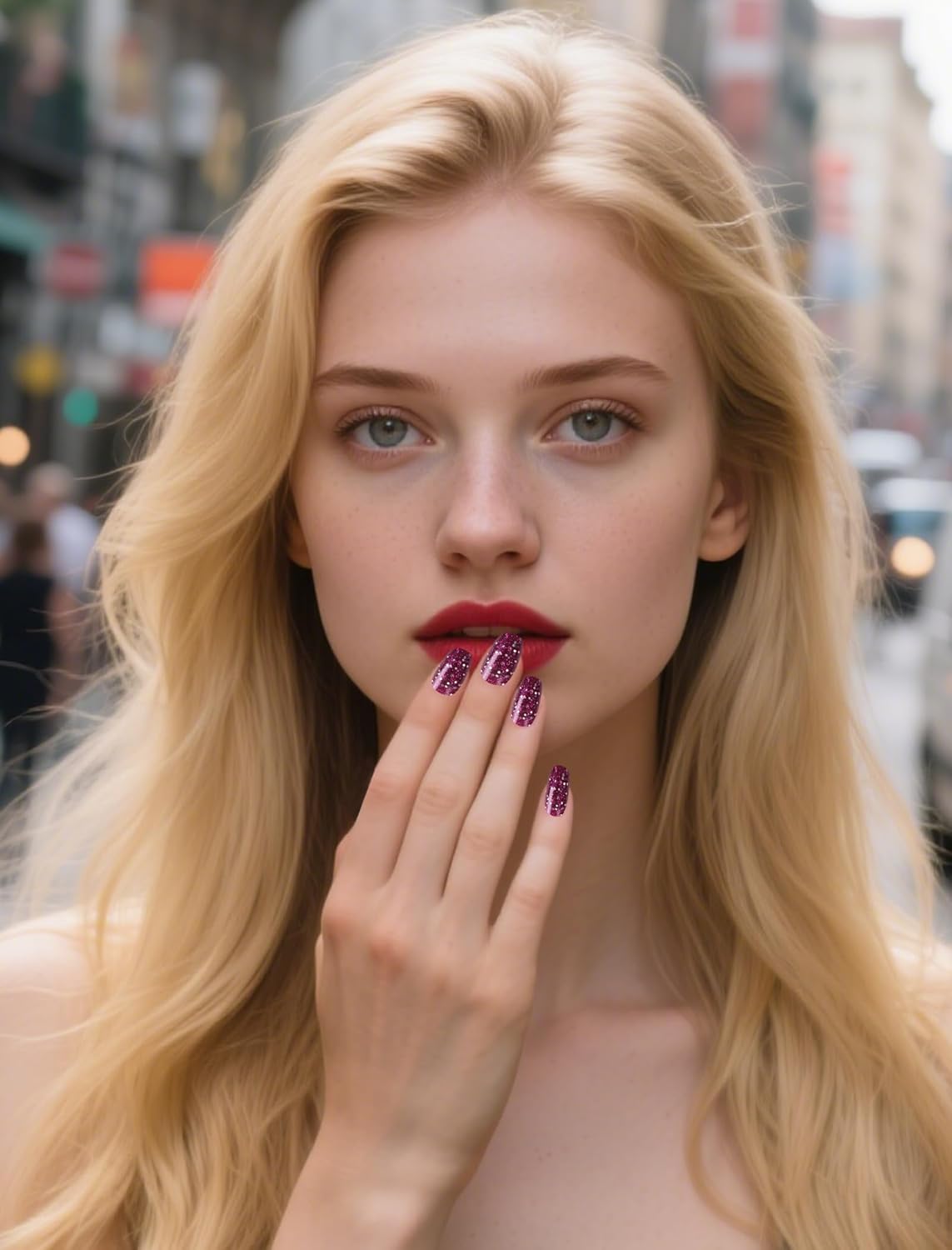 48 Pcs Semi Cured Gel Nail Polish Strips for Women, Self-Adhesive No UV Light Needed Glitter Nail Design Stickers for Nail Art Wraps (Purple)(Purple)