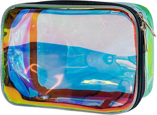 7.8"X5.5"X3.1" TPU Blue Laser Clear Toiletry Pouch Waterproof Cosmetic Organizer with Large Capacity & Zipper Clouse for Pool Beach Travel Concert Sports Commute