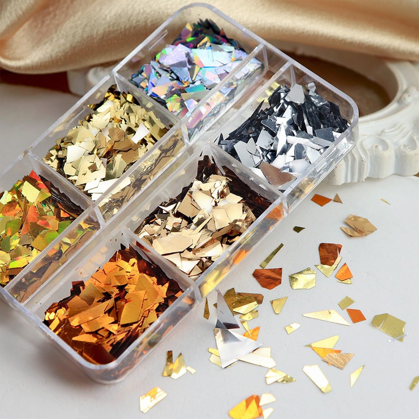 Fall Nail Sequins Holographic Laser Mixed Color Autumn Nail Flakes Design Nail Charms 3D Confetti Nail Art Stickers Irregular Nail Glitter Sequins for Women