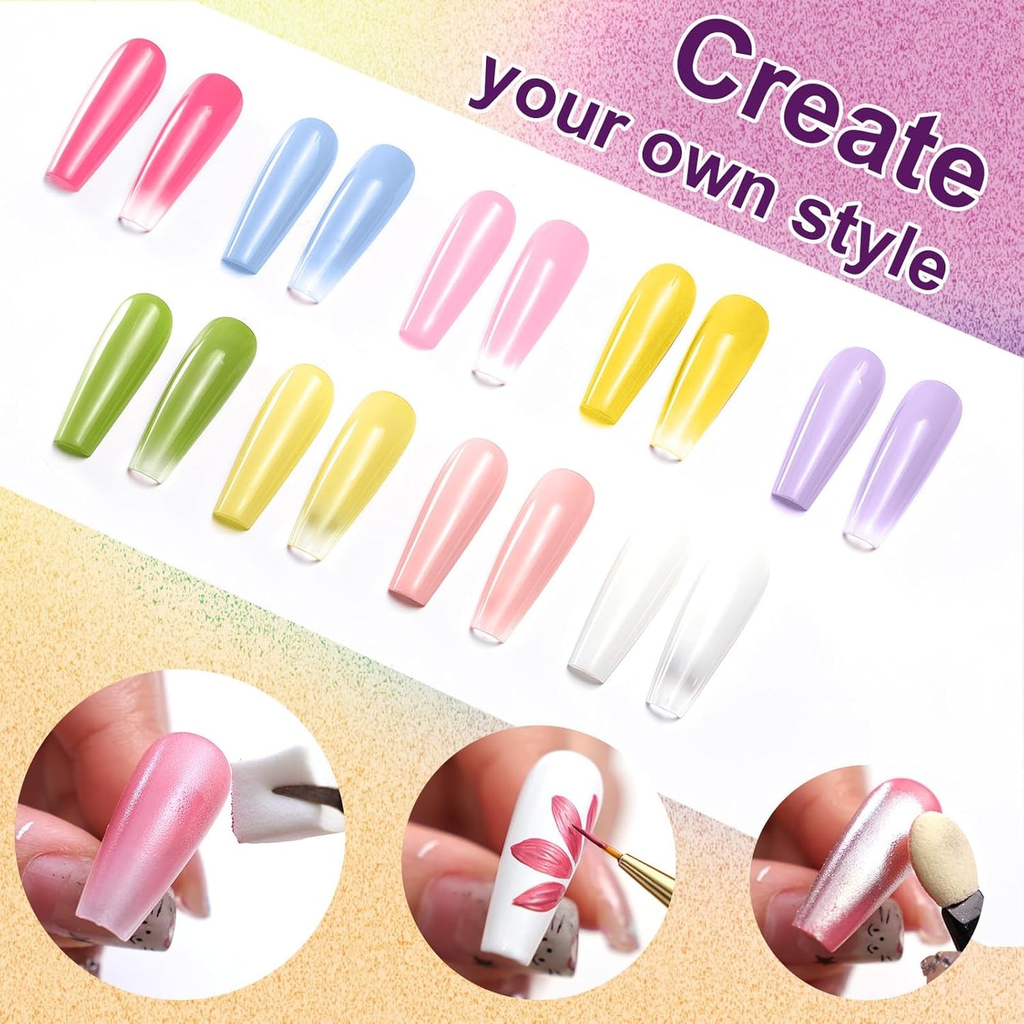 Gradient Painting Gel, 9 Bright Colors Ombre Gel Nail Polish Spring Summer Light Pink Blue for Pigment Pat Nails Aura Nails, French Manicure DIY Nail Art Long Lasting Palette Fairy Spring