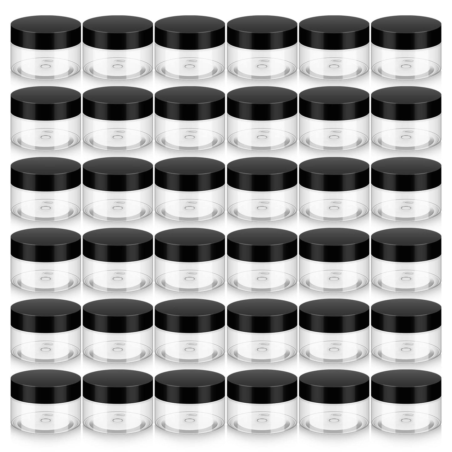 36 Pack 1 OZ Plastic Jars with Lids, BPA Free, Reusable, Refillable Transparent Cosmetic Containers for Bath Salts, Cosmetics, Powders, Beauty Product and Small Accessories