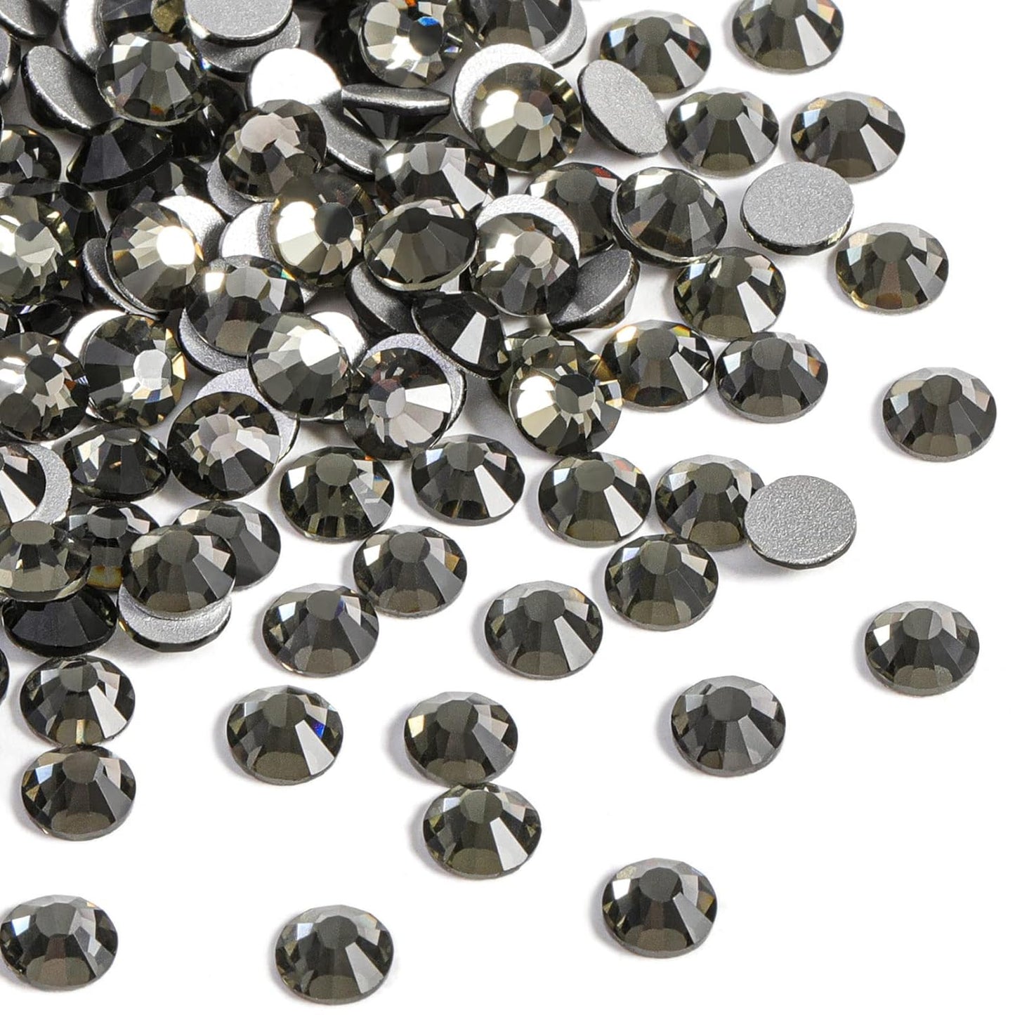 beadsland Flat Back Crystal Rhinestones Round Gems for Nail Art and Craft Glue Fix,Black Diamond (1.9-2.0mm) SS6/1440pcs