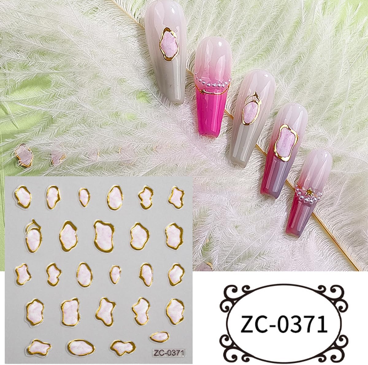 5D Embossed Gold Nail Art Stickers Crystal Soft Glue Irregular Geometric Coil Heart Nail Decals Self Adhesive Chrome Gold French Nail Stickers for Women DIY Nail Art Design Accessories 3 Sheets