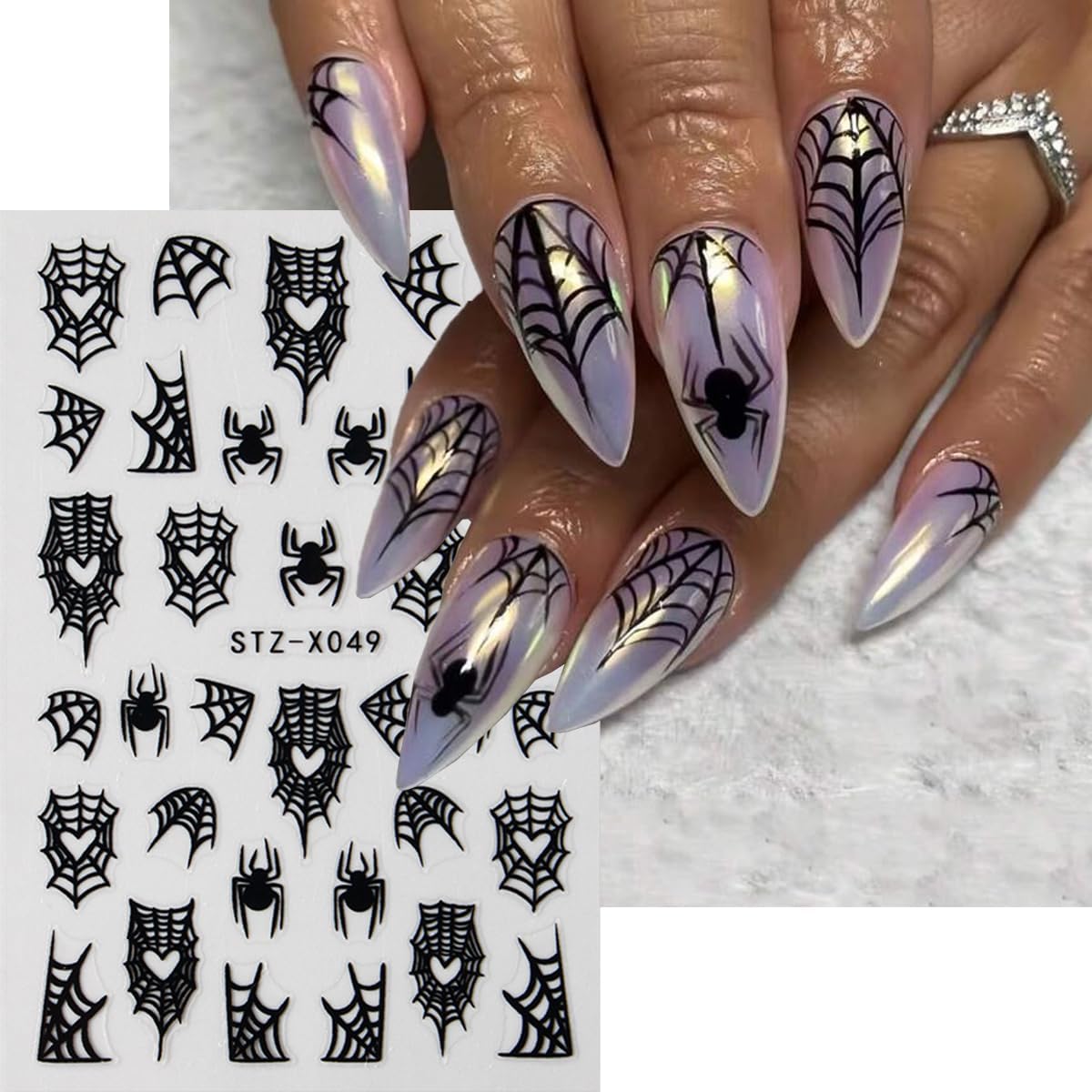 Halloween Nail Stickers Black Nail Decals Self-Adhesive Nail Art Stickers Spider Web Heart Star Moon Bat Design Spider Nails Sticker for Nails Art Decor Holiday Party Manicure for Women 8 Sheet