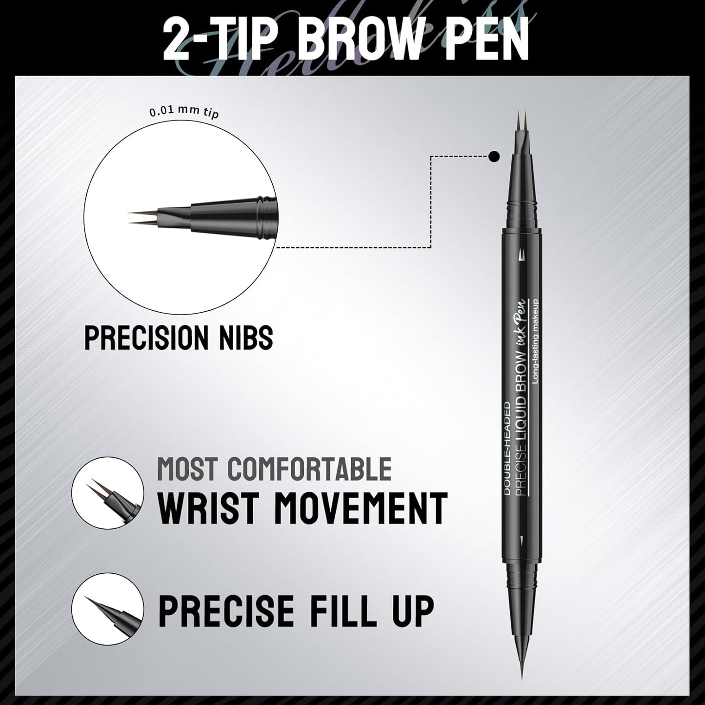 Microblading Eyebrow Pen, Curved Eyebrow Pencil 2-in-1 Dual-Ended Eyebrow Pencil 2-Fork-Tip and Single Tip Creates Natural Eyebrows Waterproof Long-lasting (Black Brown)