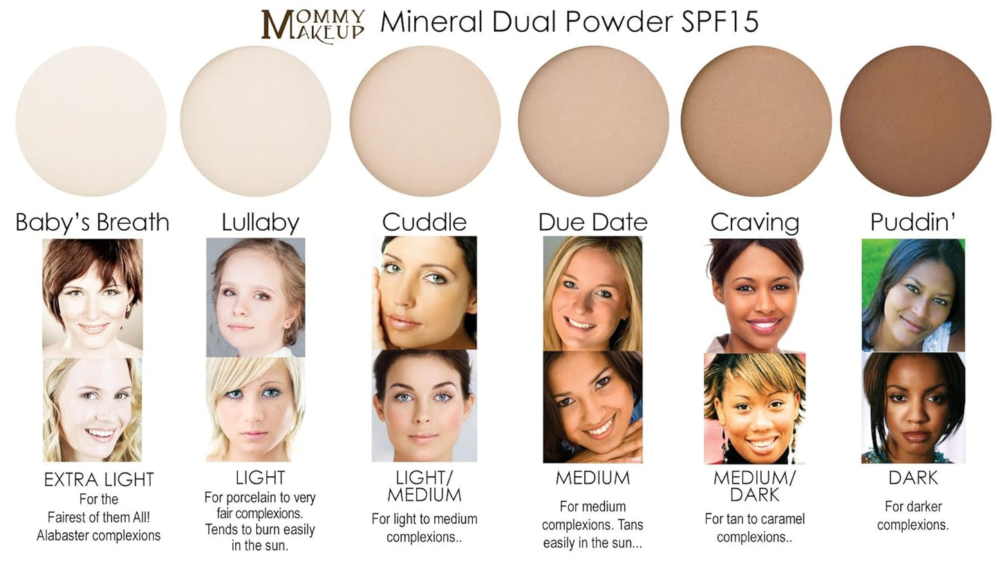 Mineral Dual Powder in Lullaby (Light) | 4-in-1 Pressed Mineral Foundation with SPF 15 for Flawless Glow & Soft Looking Skin | Oil Free, Talc Free, Gluten Free | 0.45 Oz | by Mommy Makeup