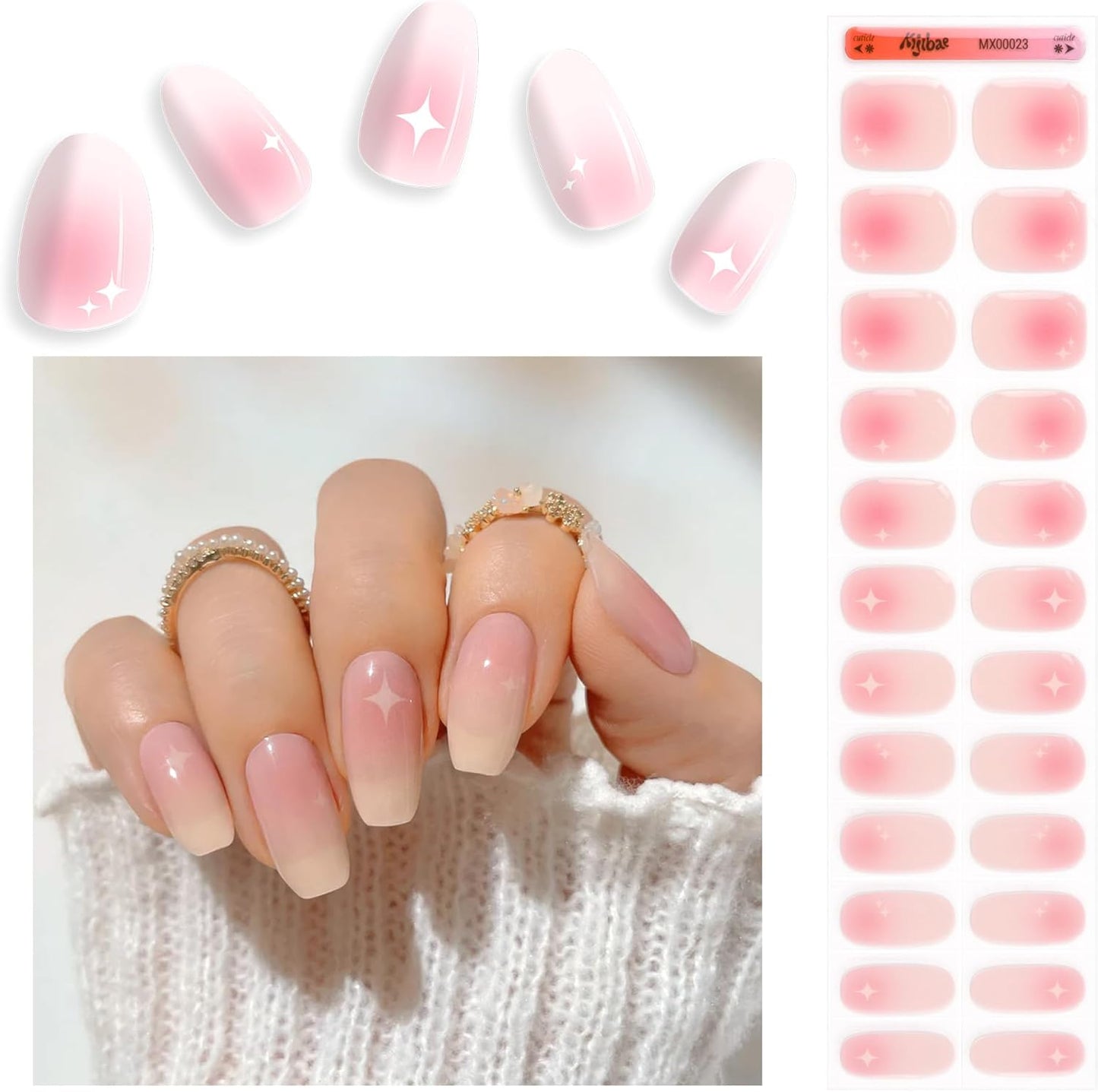 60% Semi-Cured Gel Nail Strips Kit (shy girl) – Long Lasting, Easy to Apply Premium Nail Set, 24 pcs, Includes 2 Prep Pads, Nail File, Cuticle Stick