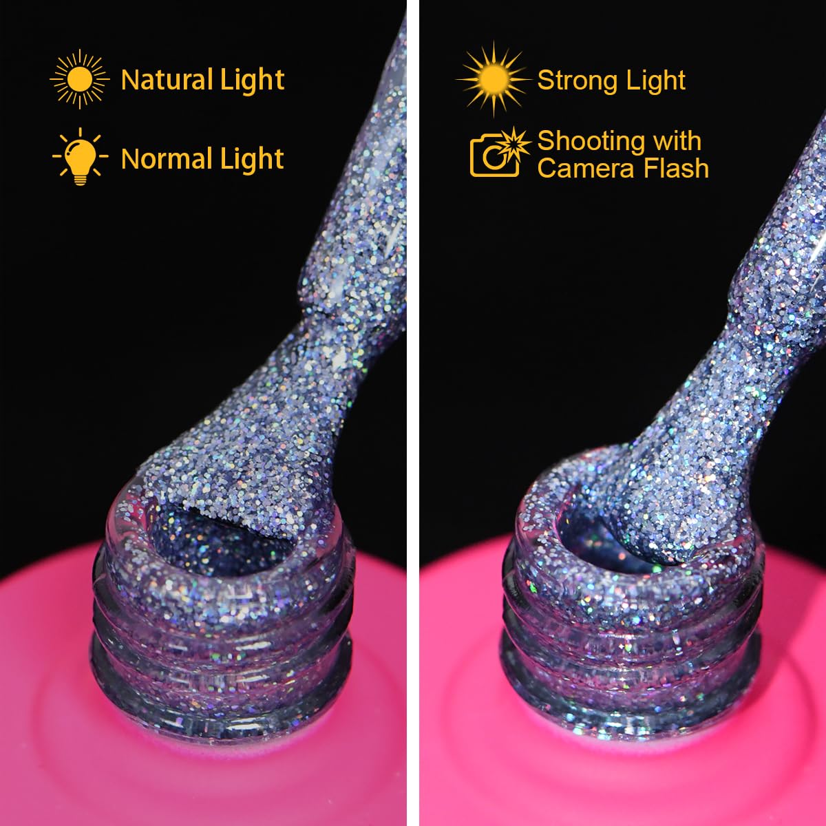 Holographic Glitter Gel Nail Polish, HEMA HPMA TPO Free, Lav-Blue Sparkle Shimmer, Need UV Lamp Long Lasting Salon Perfect Gel Nail 15ML for Women (BJ-002)