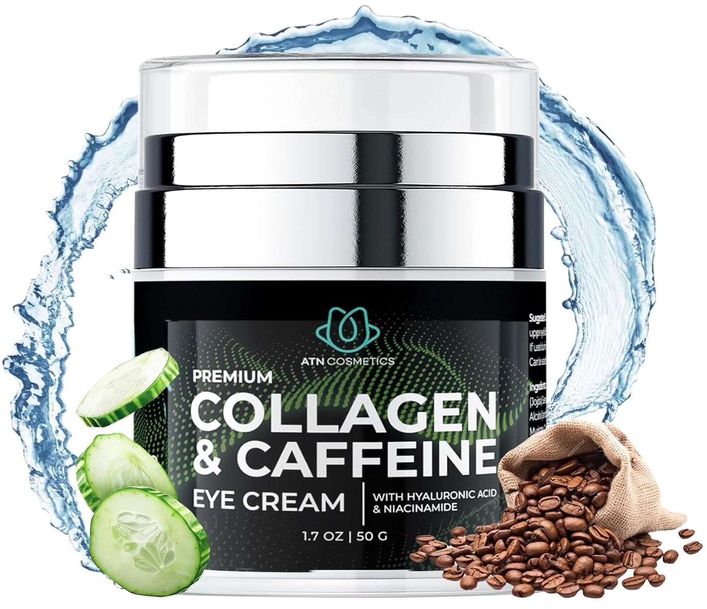 Collagen Eye Cream for dark circles, Eye Cream with caffeine, For Crows Feet & Dark Circles, and Puffiness, Infused with Hyaluronic Acid & Niacinamide, 1.7 OZ / 50 G
