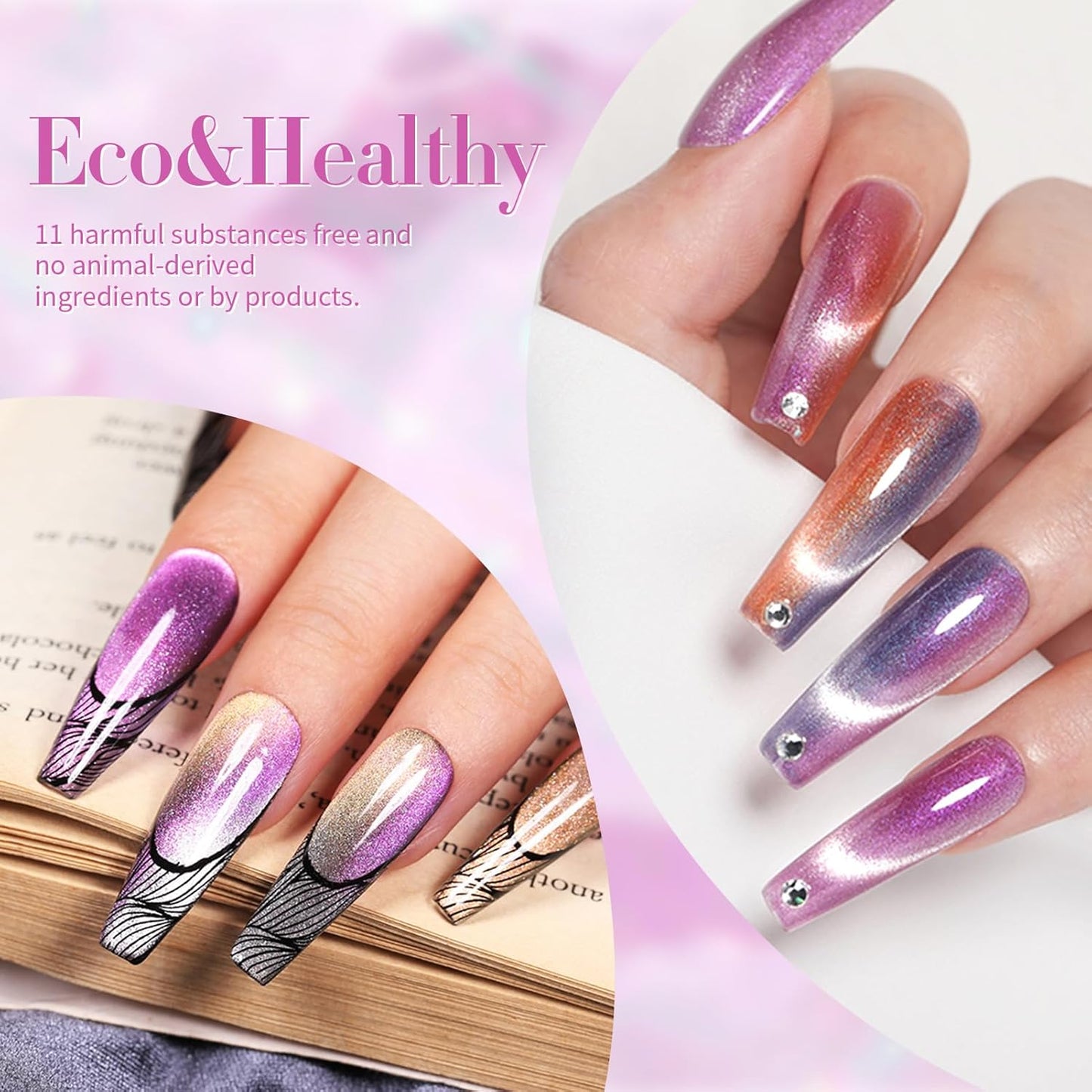 Born Pretty Cat Magnetic Gel Nail Polish Set Auroras 9D Cat Magnetic Eye Glitter Gel Polish Nail Art Manicure Collection Gift 6PCS 7ML