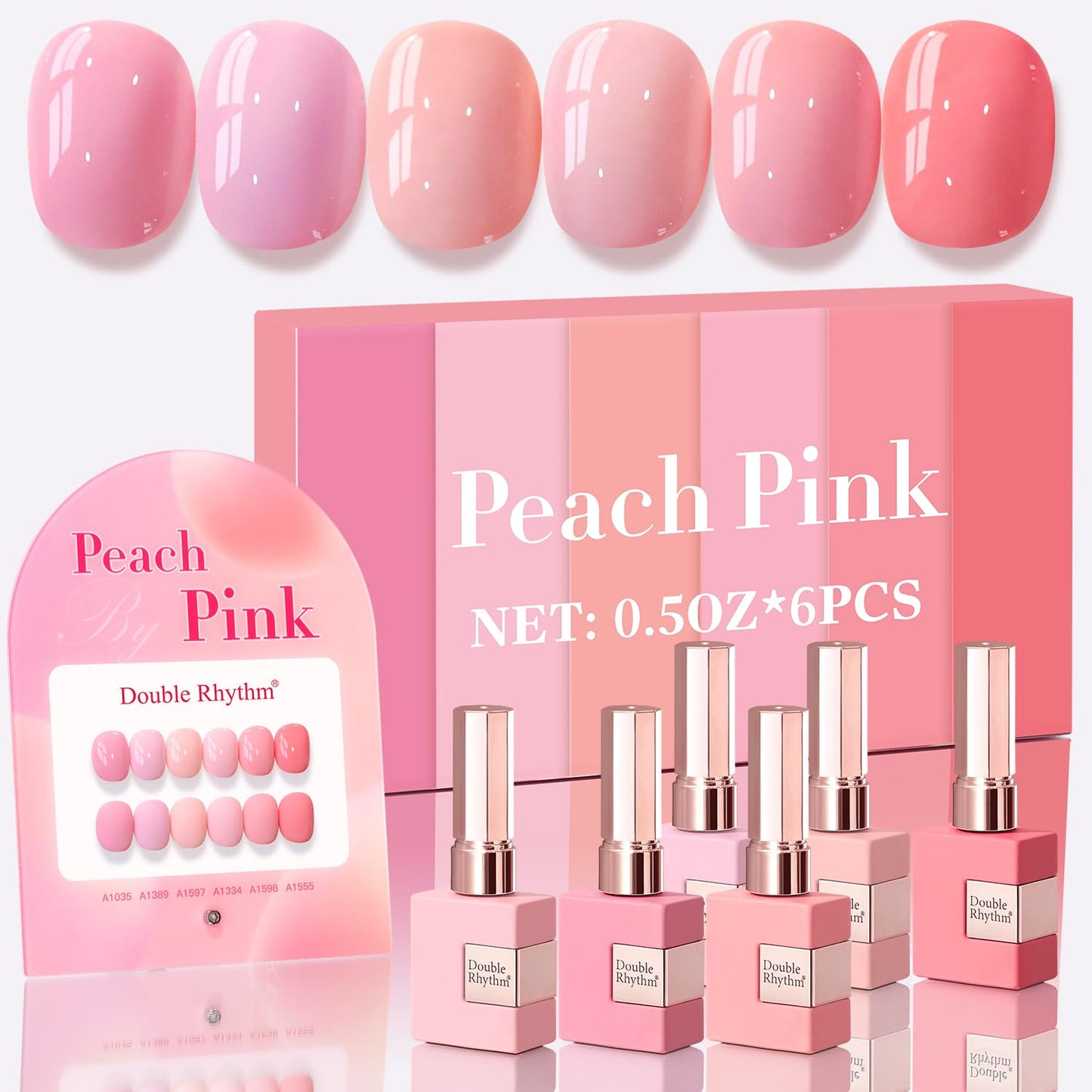 Double Rhythm 6 Pcs 15 ML Gel Polish Set Same Color Same Bottle Soak Off Gel Polish Kit Nail Art Manicure Salon DIY at Home for Women (Light Pale Peach Pink Orange Rose-T6-19)