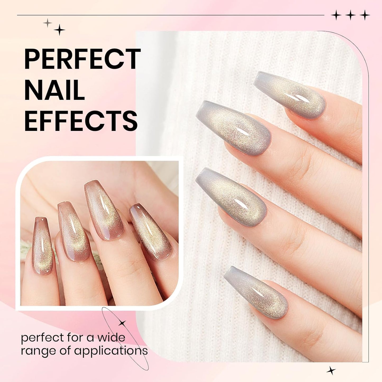 Cat Eye Gel Nail Polish Set,12 Colors Gold Glitter Holographic CatEye Gel Polish with Magnetic Stick,Sliver Brown Pink Red Cat Eye Soak Off UV DIY Home Salon Manicure