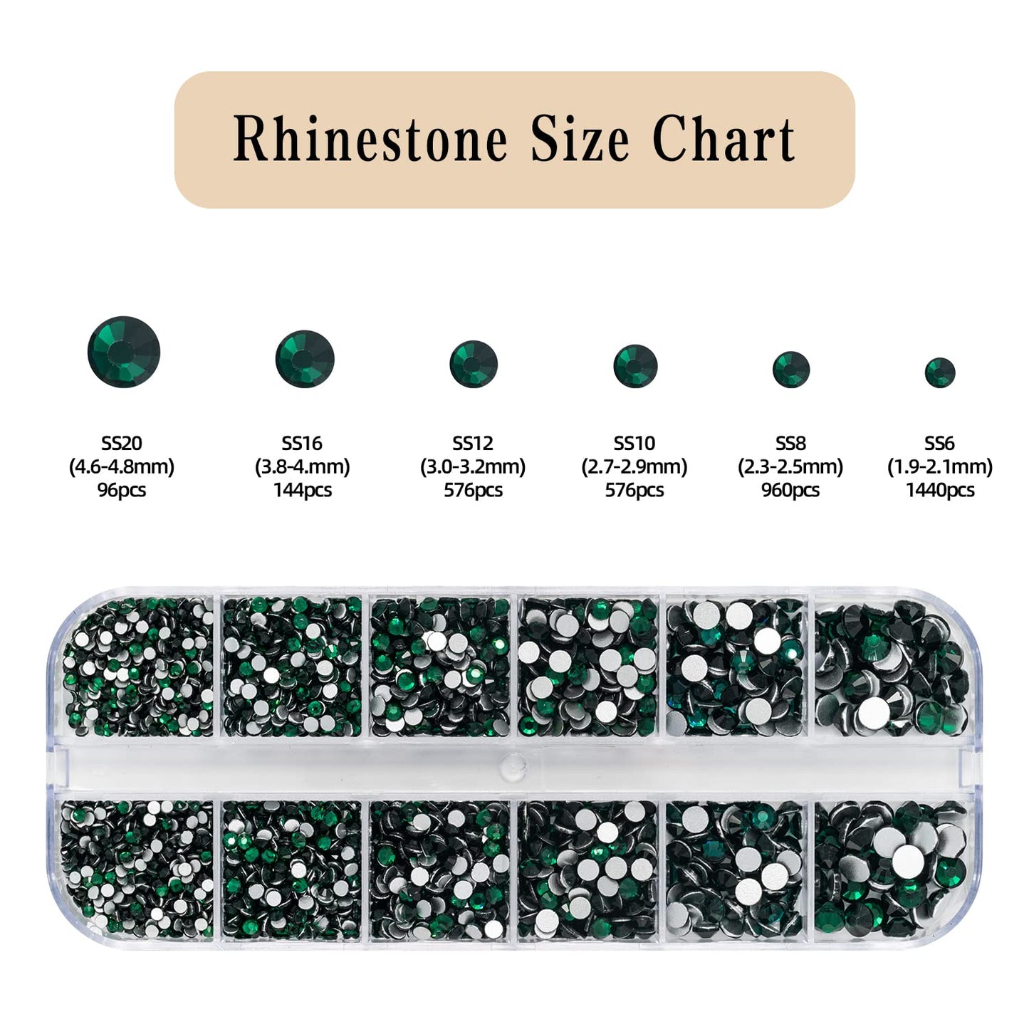 Flatback Crystal Rhinestones, 3792 Pieces Round Nail Gems Non Hot-fix Rhinestone SS6-SS20 Mixed Sizes Nail Art Rhinestones for Acrylic Nails, Crafts, Makeup, Clothes, Shoes, DIY Decorations