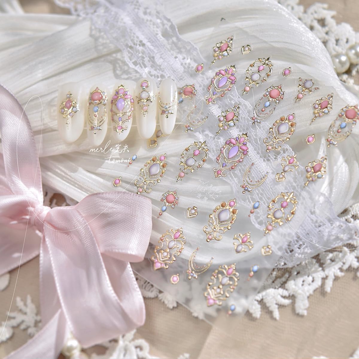 5D Embossed Retro Mirror Nail Stickers Metallic Retro Totem Nail Decals Vintage GEM Necklace Nail Stickers Self-adhsive Nail Decals Luxury Design for Women DIY Manicure Art Decorations 1 Sheet