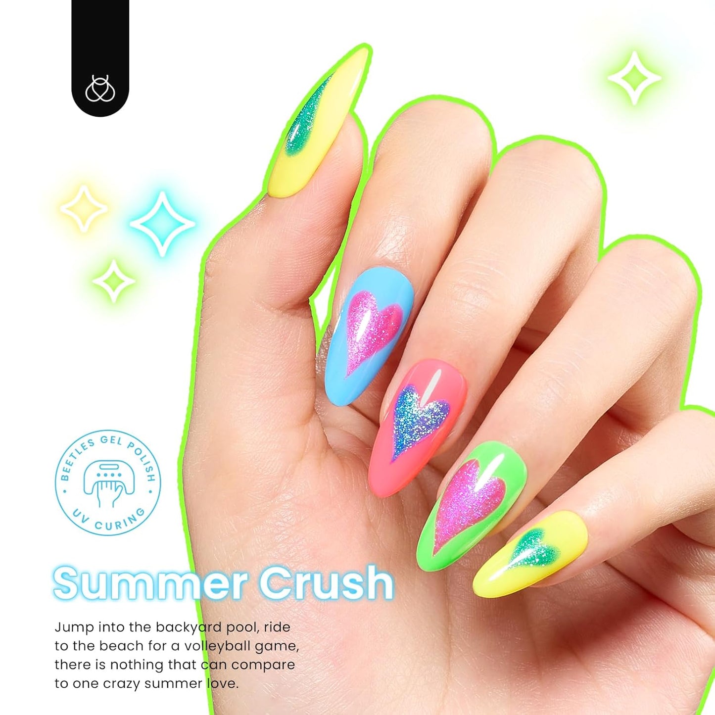 Beetles Neon Gel Polish Set, 6 Colors Glitter Blue Hot Pink Gel Nail Polish Green Nail Polish Shimmer Nail Design Nail Art Soak Off U v Nail Lamp Cured Manicure Kit Diy at Home Gifts for Women
