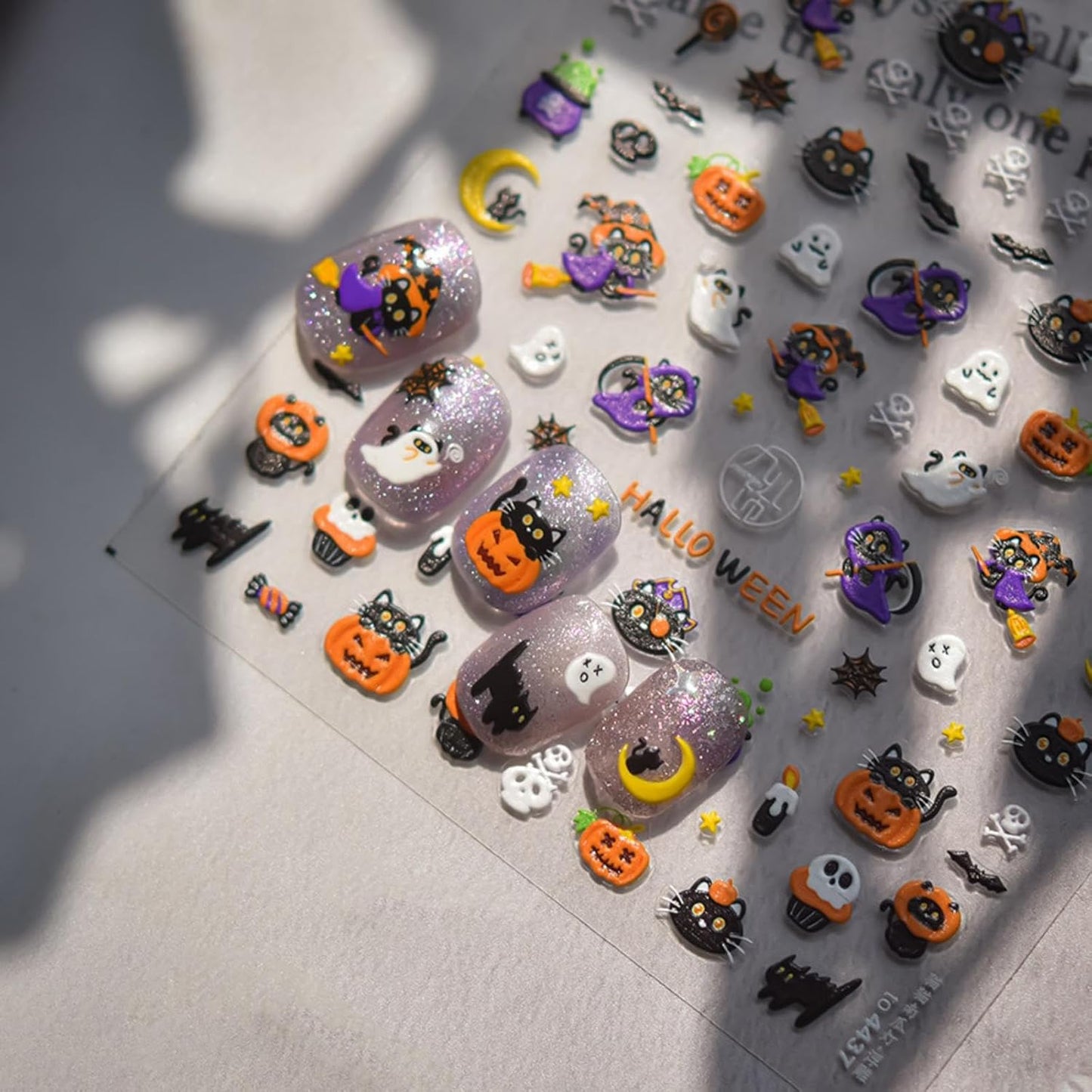 Halloween Nail Stickers Ghost Pumpkin Nail Art Decals Cat Nail Art Stickers with Design 5D Embossed Self Adhesive Cute Nails Charms Supply for Women Girls Kid Manicure Decoration