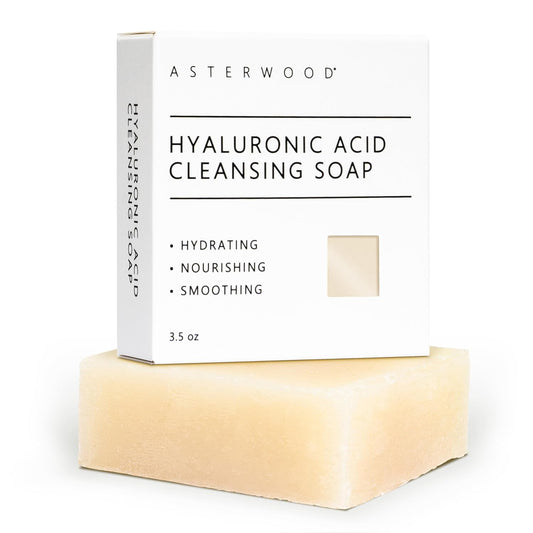 Asterwood Hyaluronic Acid Cleansing Face Soap - Collagen Boosting, Hydrating, Plumping, Soothing - Fragrance-Free - Suitable for Sensitive Skin - 3.5 Oz