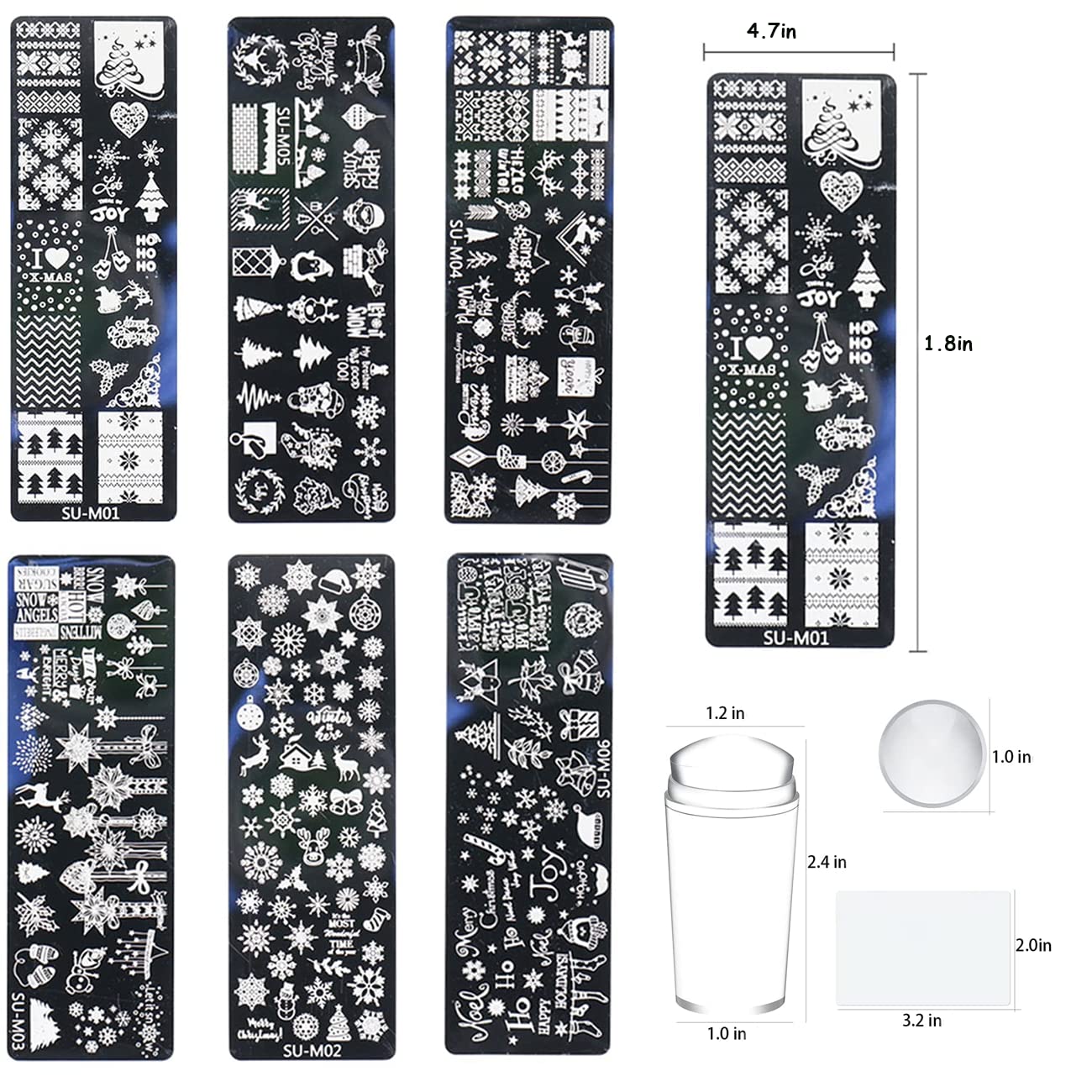 6 Pcs Xmas Christmas Snowflake Nail Stamper Kit with 1 Stamper 1 Scraper, DIY Nail Art Stencil Plates Set