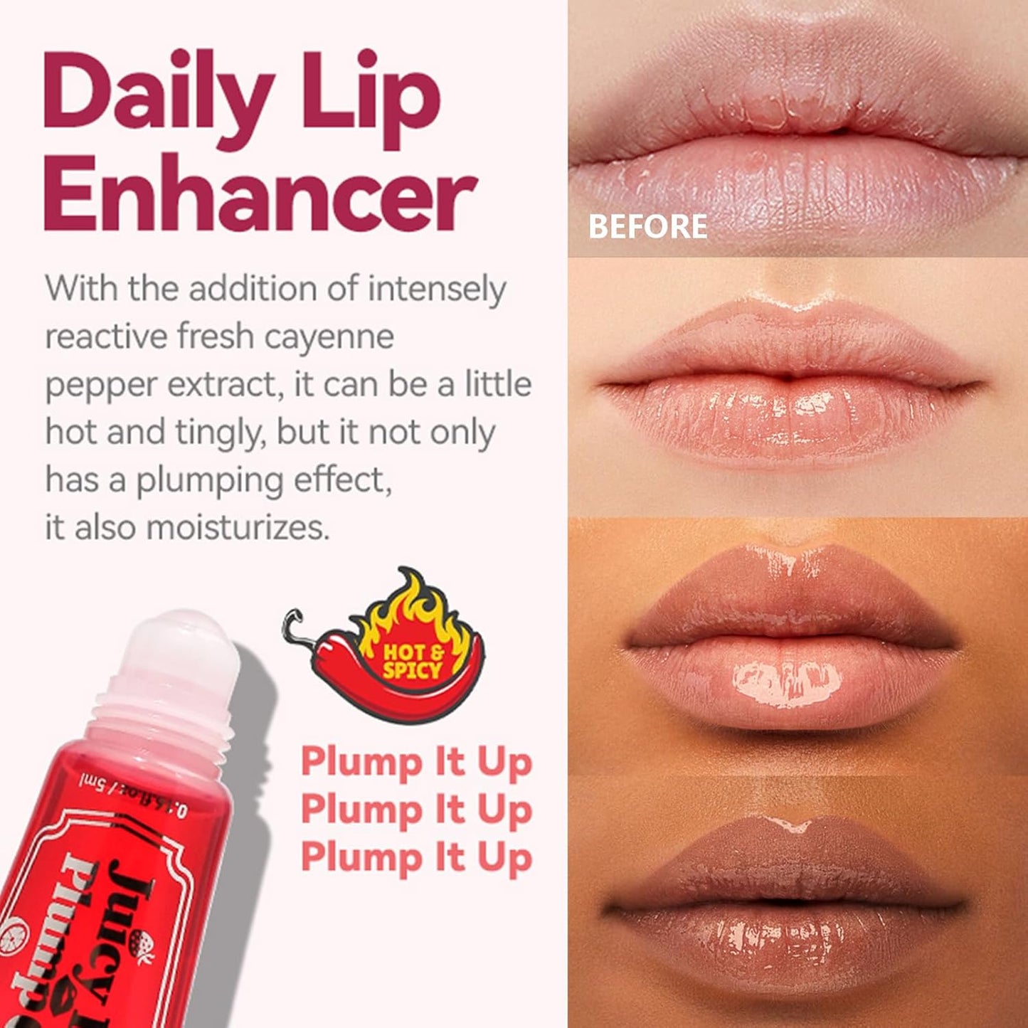 3Pcs Lip Plumper Gloss Set, Roll On Plumping Lip Oil Hydrating Glossy Lipstick Lip Care Serum Enhancer Nourishing Non-sticky High-Shine Lip Glass Mirror Glaze for Fuller Lips Mask Makeup-A