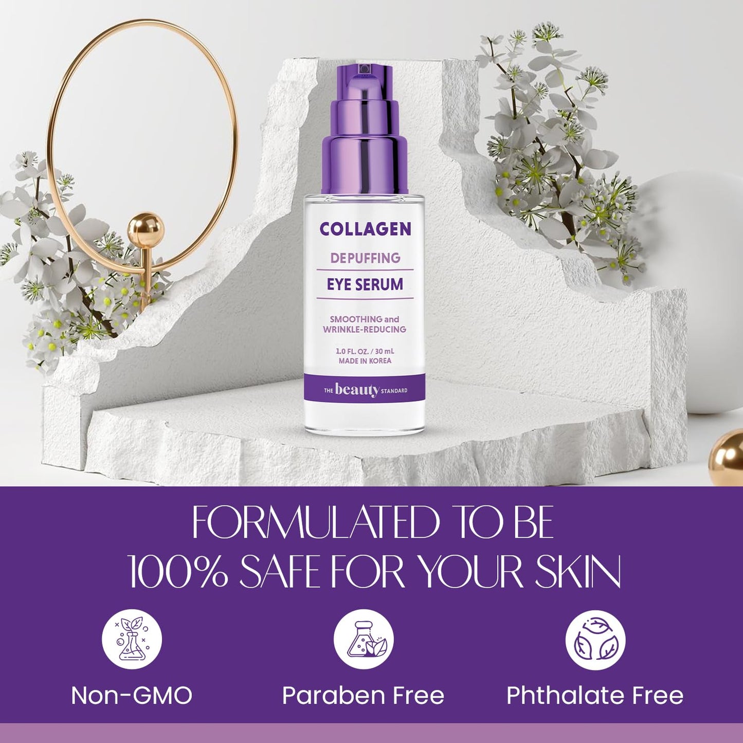 Collagen & Hyaluronic Acid Under Eye Serum - Anti Aging - Hydrating, Reduces Puffiness, Dark Circles & Wrinkles - Cruelty Free Korean Skin Care For All Skin Types - 1 oz / 30 ml