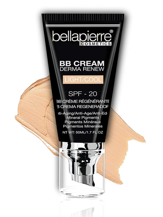 bellapierre BB Cream with SPF 20 - Tinted Sunscreen, Concealer, Matte Foundation, & Moisturizing Face Cream | Lightweight Formula + Pump Top Applicator | Non-Toxic & Paraben Free | 1.7 Oz - Light Cool