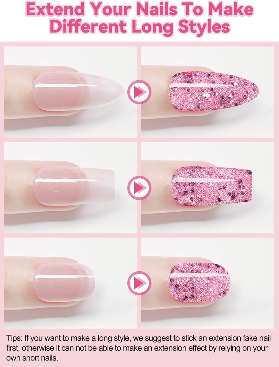 EBANKU Valentine Gel Nail Strips, 32PCS Semi Cured Real Nail Polish Strips, Heart with Glitter Pattern, Pink