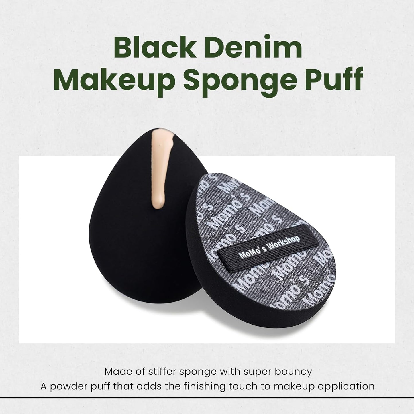Black Denim Makeup Sponges,Blender Sponges for Foundation & Concealer, Non-Absorbent Rubycell, Large Beauty Sponge,Makeup on Details Targeted, Travel Friendly & Reusable,2pcs