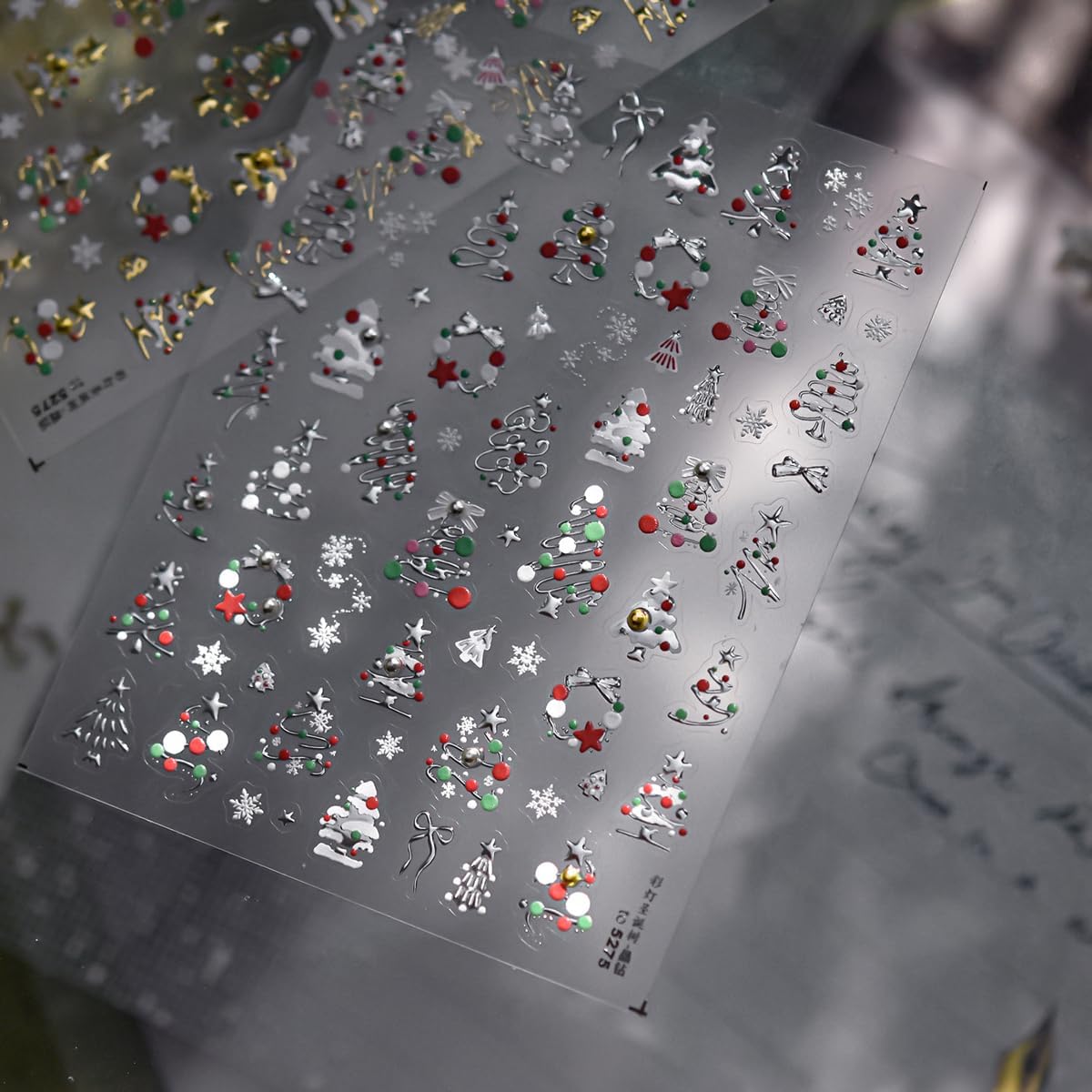 Christmas Nail Art Stickers 5D Embossed Christmas Tree with Colored Lights Designs Nail Stickers Wreath Bowknot Snowflake Nail Decals for Women Girls Winter Holiday Manicure DIY Nail Supplies 1 Sheet