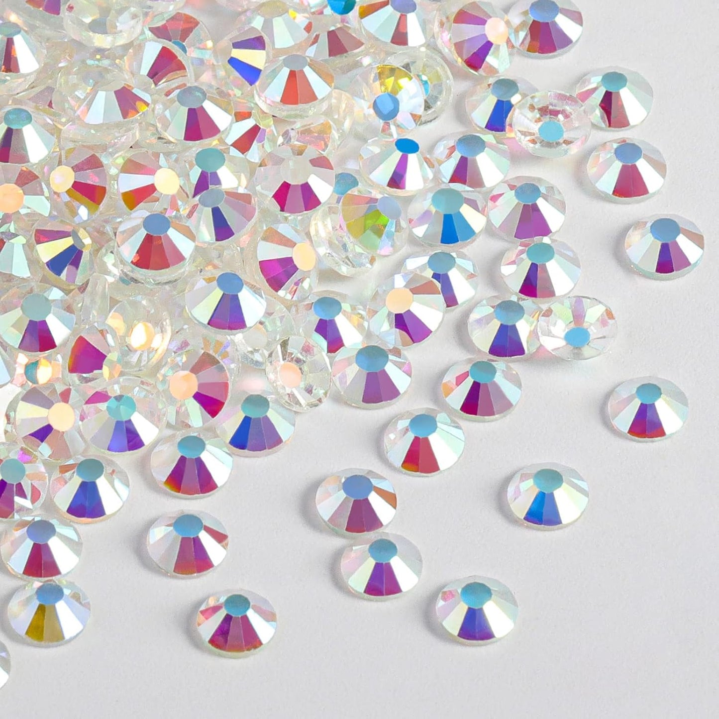 beadsland 144pcs Flat Back Crystal Rhinestones Round Gems for Nail Art and Craft Glue Fix, Transparent AB, 10mm, SS50/144pcs