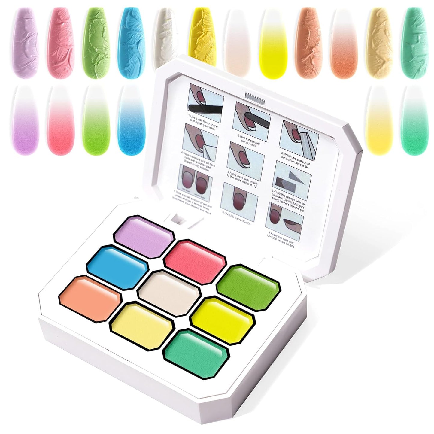 Gradient Painting Gel, 9 Colors Ombre Gel Nail Polish for 3D Nail Sculpting Gel Painting Effect Pigment Pat Nails Aura Nails, French Manicure Long Lasting Home Salon Nail Art Easter Egg