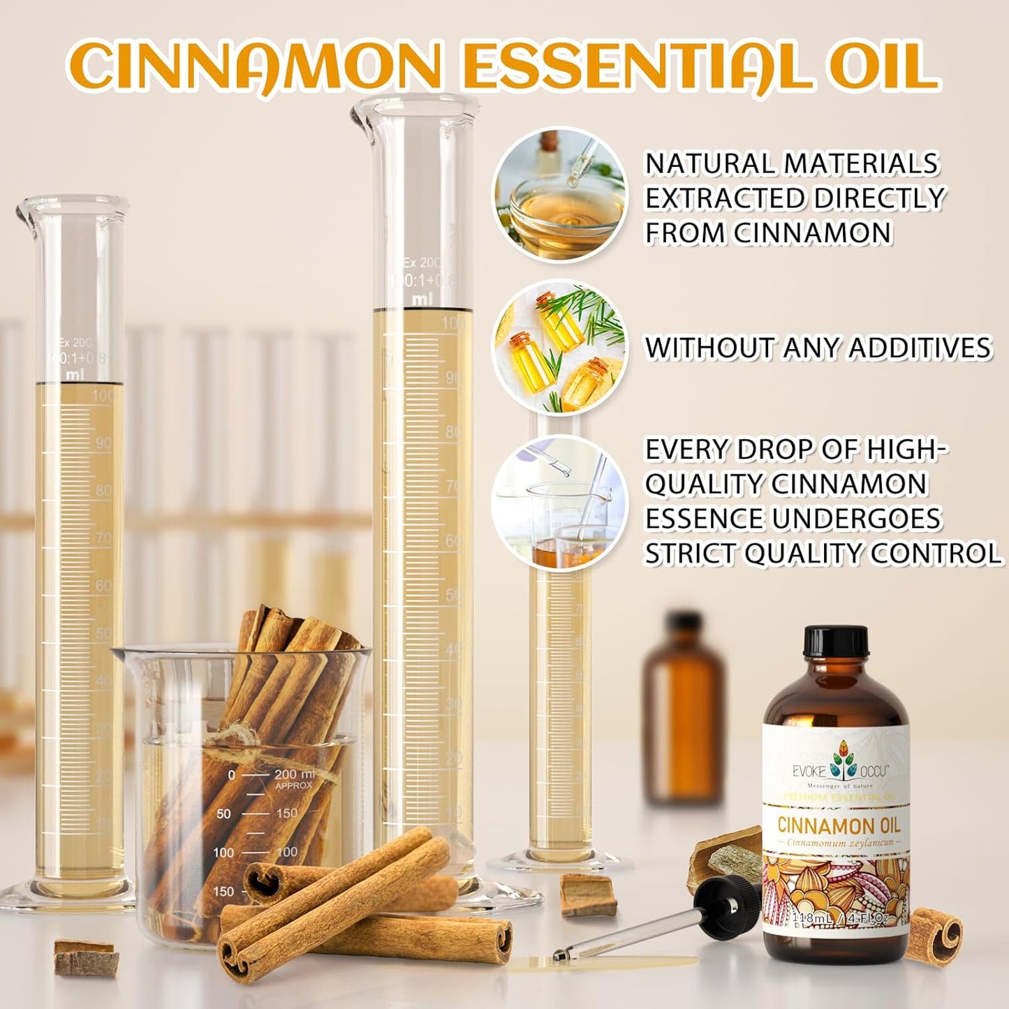 EVOKE OCCU Cinnamon Essential Oil - Warm Fall Scent for Diffuser, Spray, Soap, Candles, Hair & Skin Care - 3.38 Fl Oz