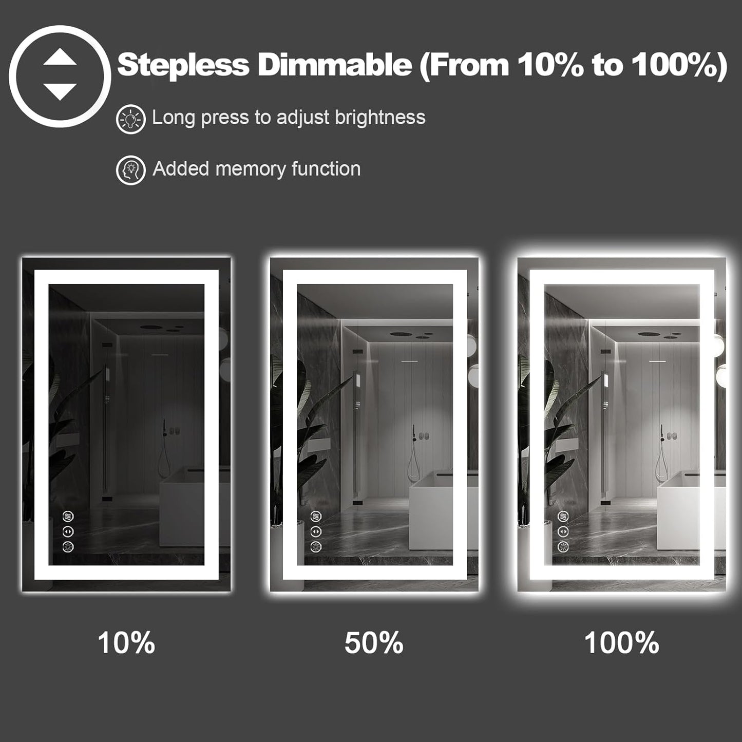 Amorho LED Bathroom Mirror 38'' X38'' with Front and Backlit, Stepless Dimmable Wall Mirrors with Anti-Fog, Shatter-Proof, Memory, 3 Colors, Double LED Vanity Mirror