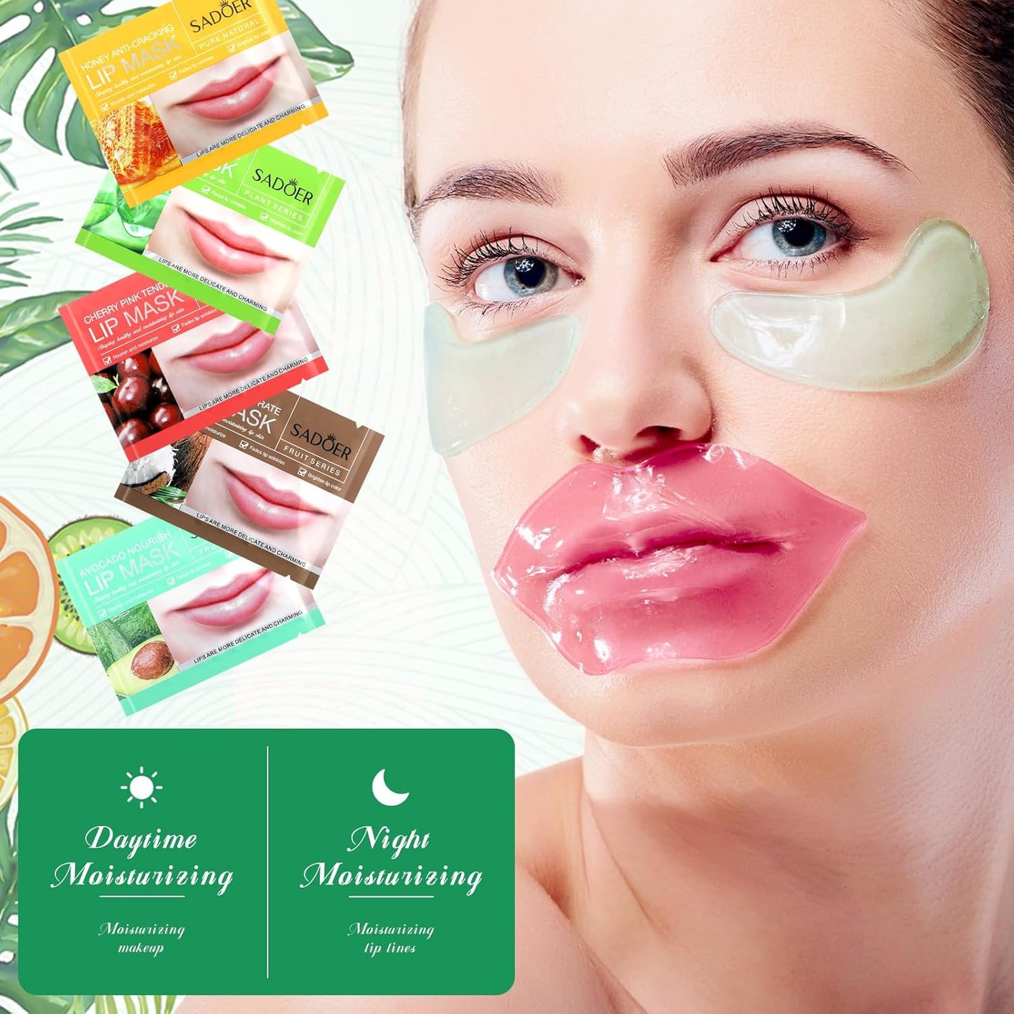 60 Pcs Moisturizing Lip Mask Eye Pads Lip Eyes Care Pads Mask Multi Pack Lip and Under Eye Patches for Puffy Eyes Spa Moisturizing Skincare Eye Lip Treatment (Lip)