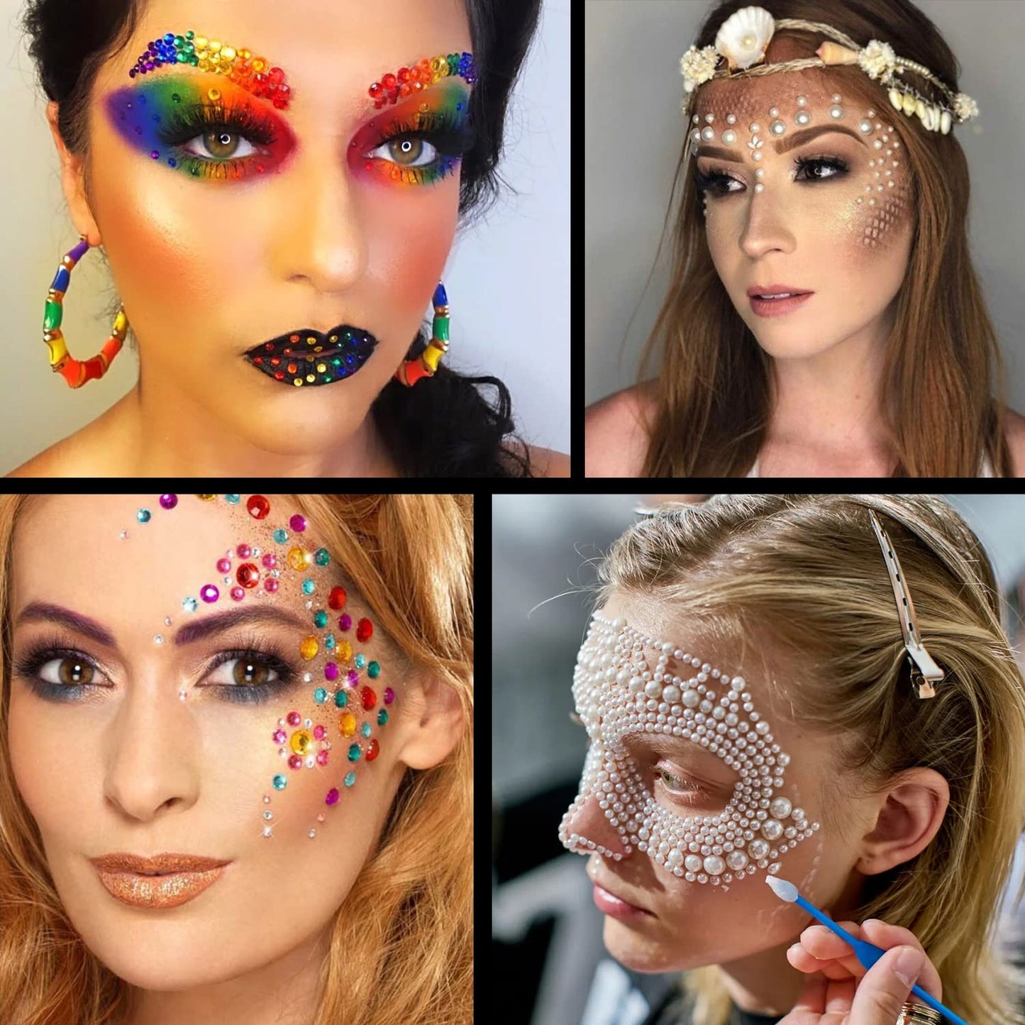 Flat Back Rhinestone+Half Round Pearl Kits Colorful Rhinestones+White Pearls with Picker Pencil and Tweezer for Home DIY and Professional Use