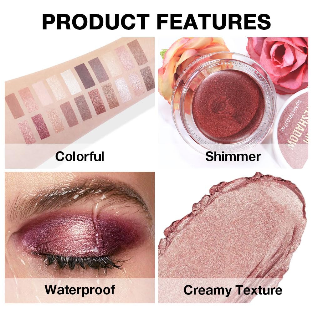 Kaely Single Cream Eyeshadow Pot, Golden Tan Antique Rose Shimmer Eye Shadow for Older Women High Pigmented Waterproof, Natural Eyeshadow Palette Makeup Brightener, sombras en crema para ojos, R02