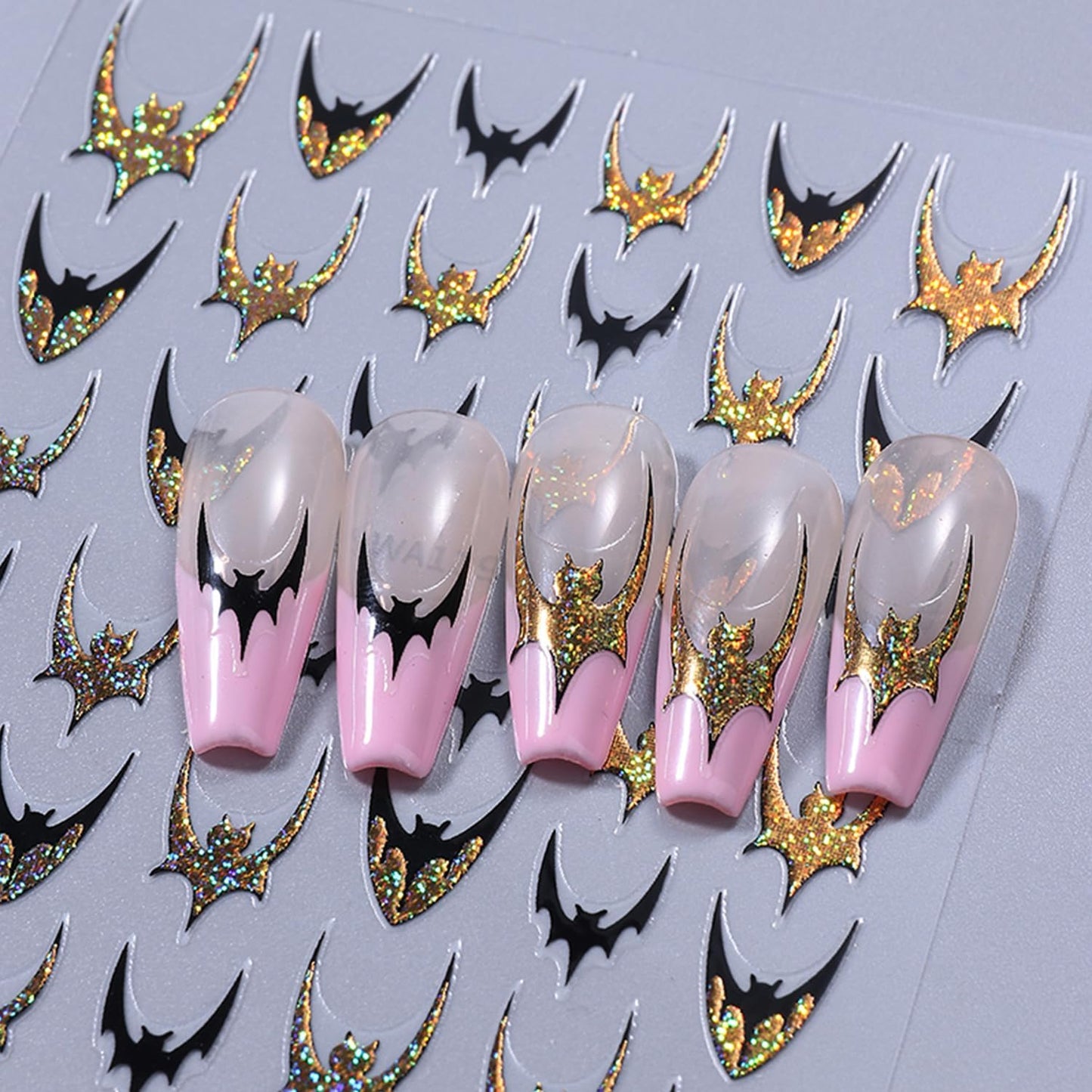 8 Sheets Halloween Nail Art Stickers Decals Colorful Bat French Tip Nails Stickers Black Spider Web Blood Drop Nails Decals Self-Adhesive Skeleton Nail Art Decal for Women Halloween Decor