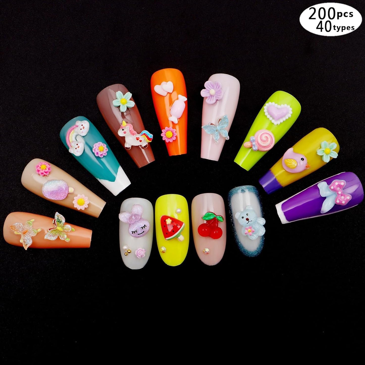 250pc 3D Nail Charms Set - Diverse Shapes & Colors for Acrylic Nails & DIY Crafts (#3)