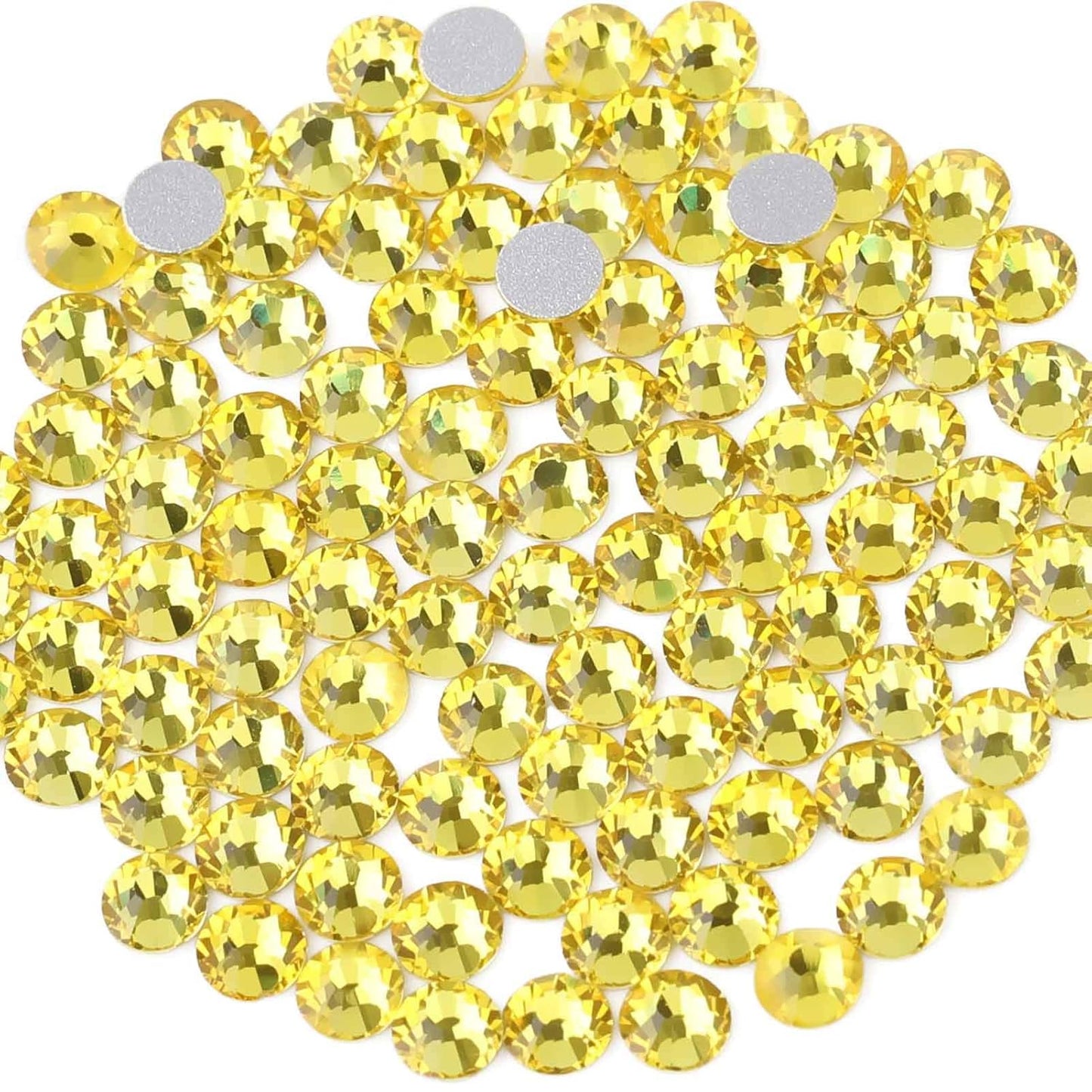 beadsland Flat Back Crystal Rhinestones Round Gems for Nail Art and Craft Glue Fix, Lemon Yellow (2.9-3.0mm) SS12/1440pcs
