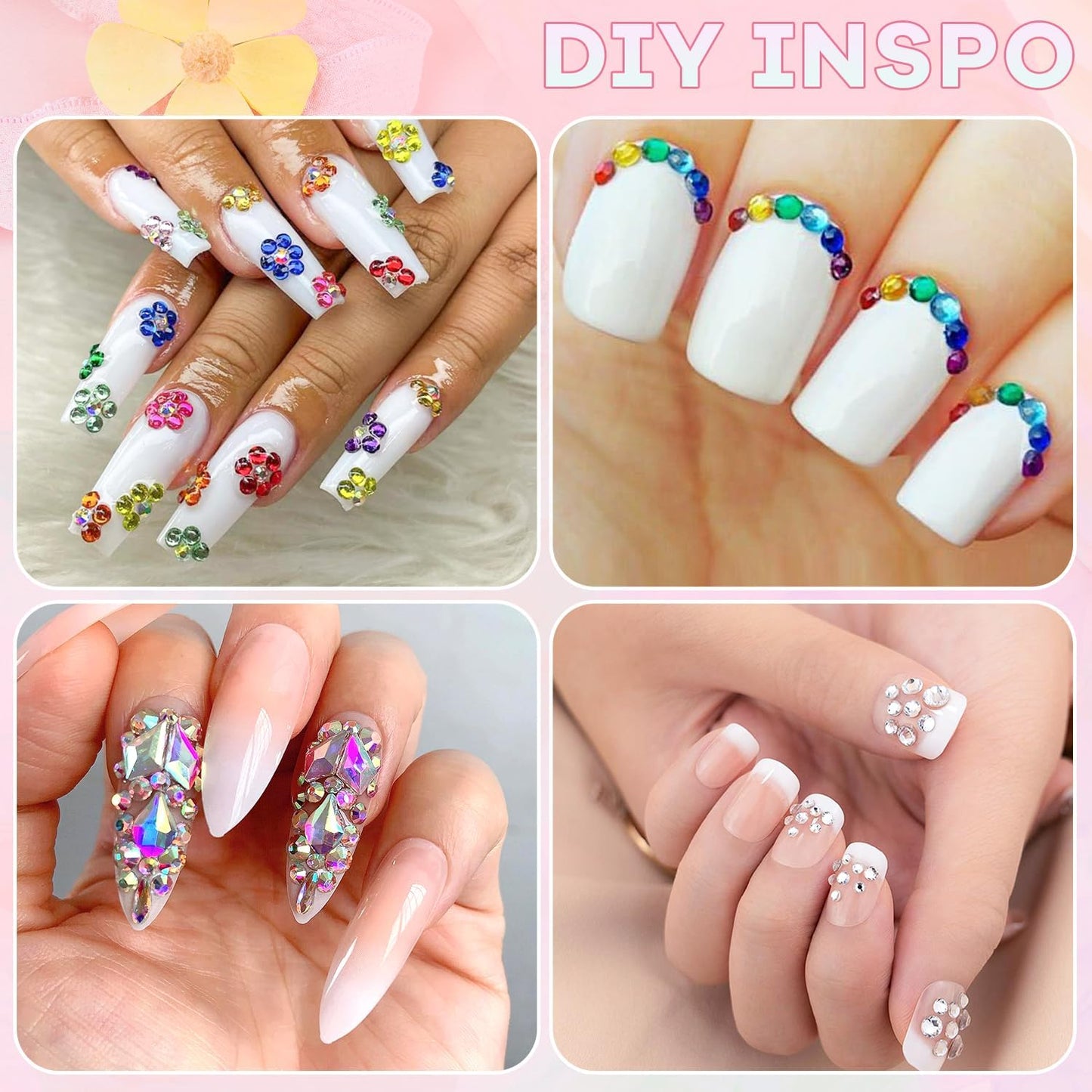 5400Pcs Glass Crystal Small Rhinestones for Nail Art with Nails Rhinestone Glue, AB Clear Multicolors Flatback Bedazzling Gems, Nail Rhinestones and Gems Crystals Charm for Acrylic Tips Manicure Decor