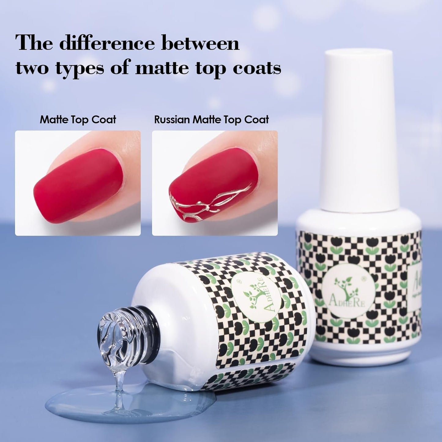 ADHERE Matte Gel Top Coat 15ML,No Wipe Matte Top Coat Soak Off LED Nail Lamp Gel Nail Polish Matte Finish，Long-lasting for Nail Art DIY Home Nail Salon