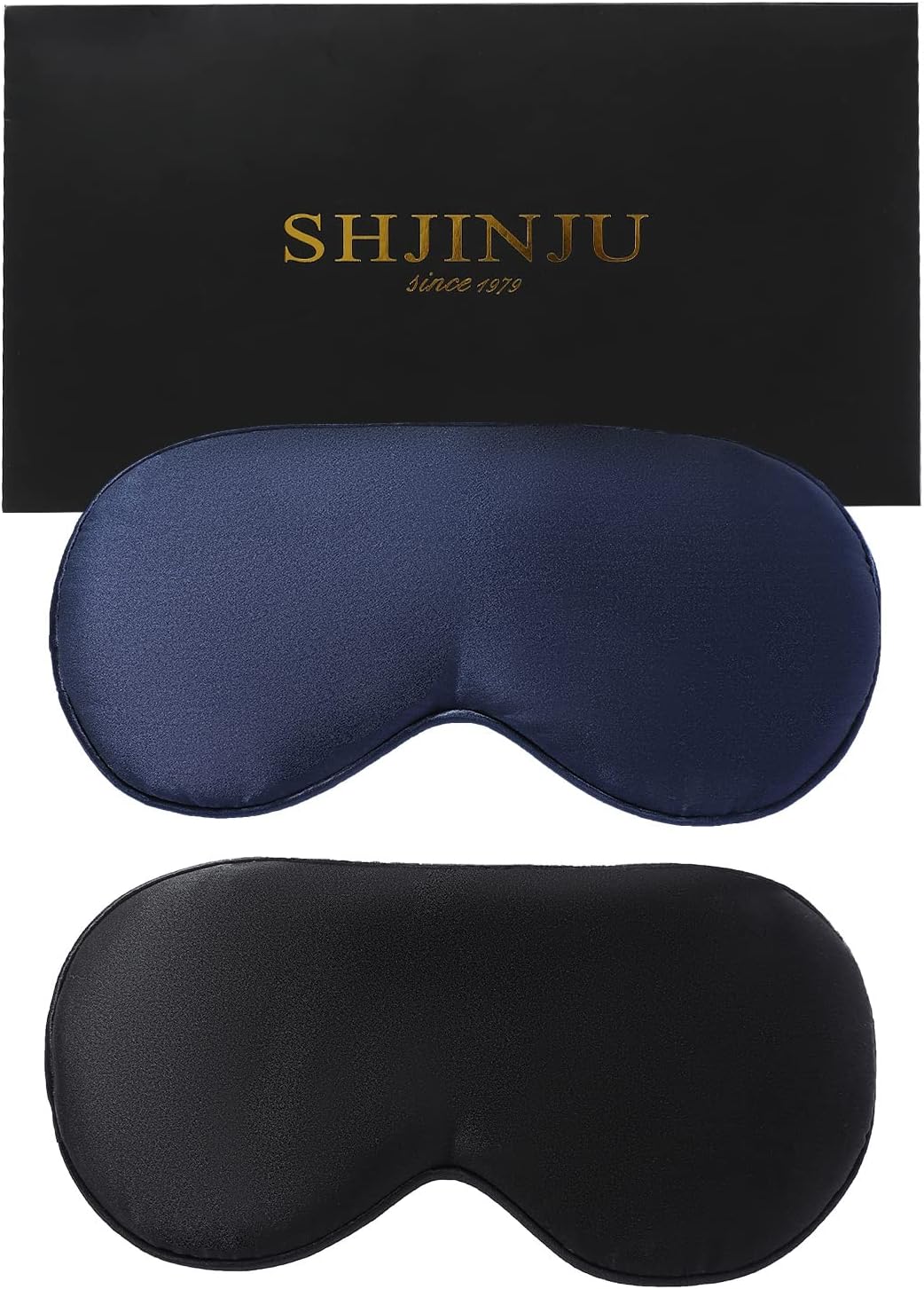 2-Pack 100% Real Natural Silk Eye Mask, Silk Sleeping Mask, Shade Puffy Eye Gift with Adjustable Straps, Sleep Eye Mask, SHJINJU Eye Mask Shade (Black and Navy)