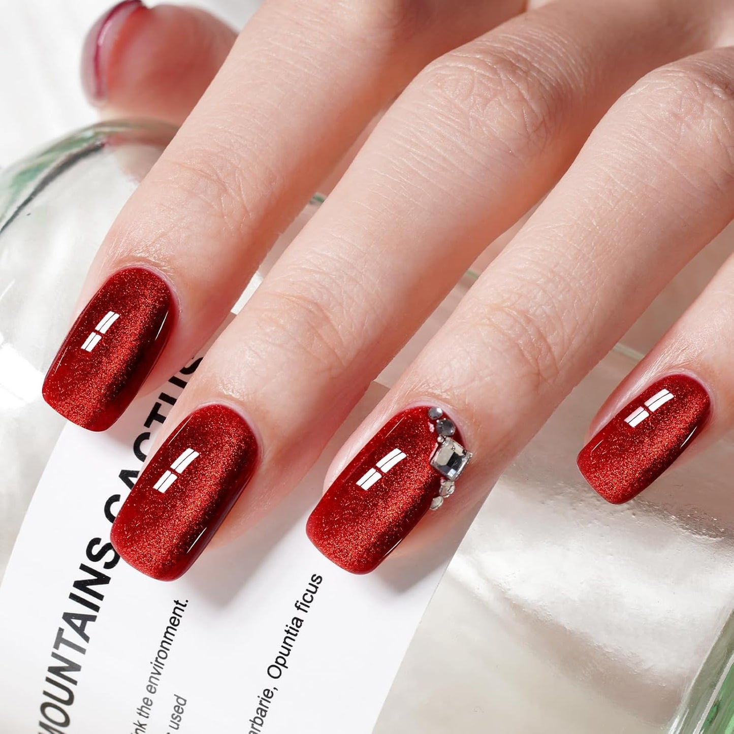 AILLSA Red Cat Eye Gel Polish Burgundy Glitter Crystal Gel Nail Polish with Magnet, Blood Shimmer Translucent Gel Polish Reflective Holographic Jelly Color U V Nails DIY at Home 0.5 OZ GF21