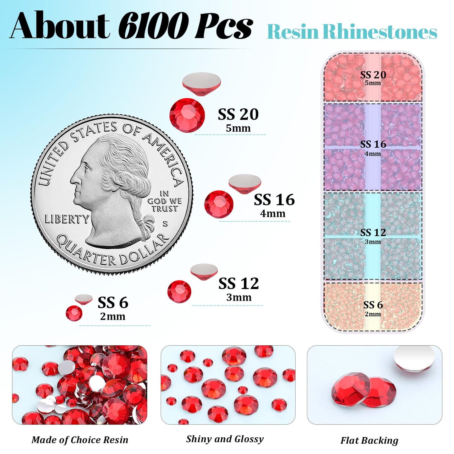 6100Pcs Resin Rhinestones for Crafting with 2Pcs 10ml B7000 Jewelry Glue, 1 Box Flatback Crystals Diamond (Red) for Bedazzling Crafts DIY Nail Art Non Hotfix Gems for Clothing Shoes Tumblers