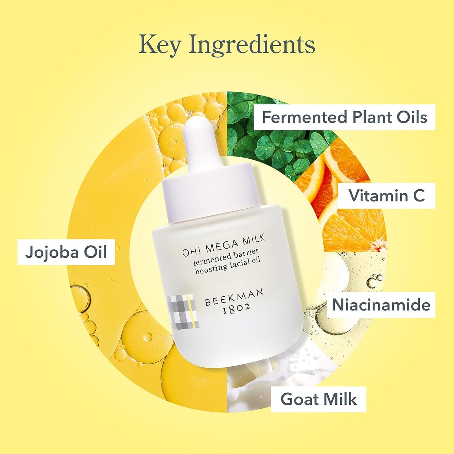 Beekman 1802 Oh Mega Milk Facial Oil - Hydrating Vitamin C & Niacinamide Serum - Repairs Skin Barrier & Reduces Dark Spots From Aging - Fragrance Free, Sensitive Skin Safe