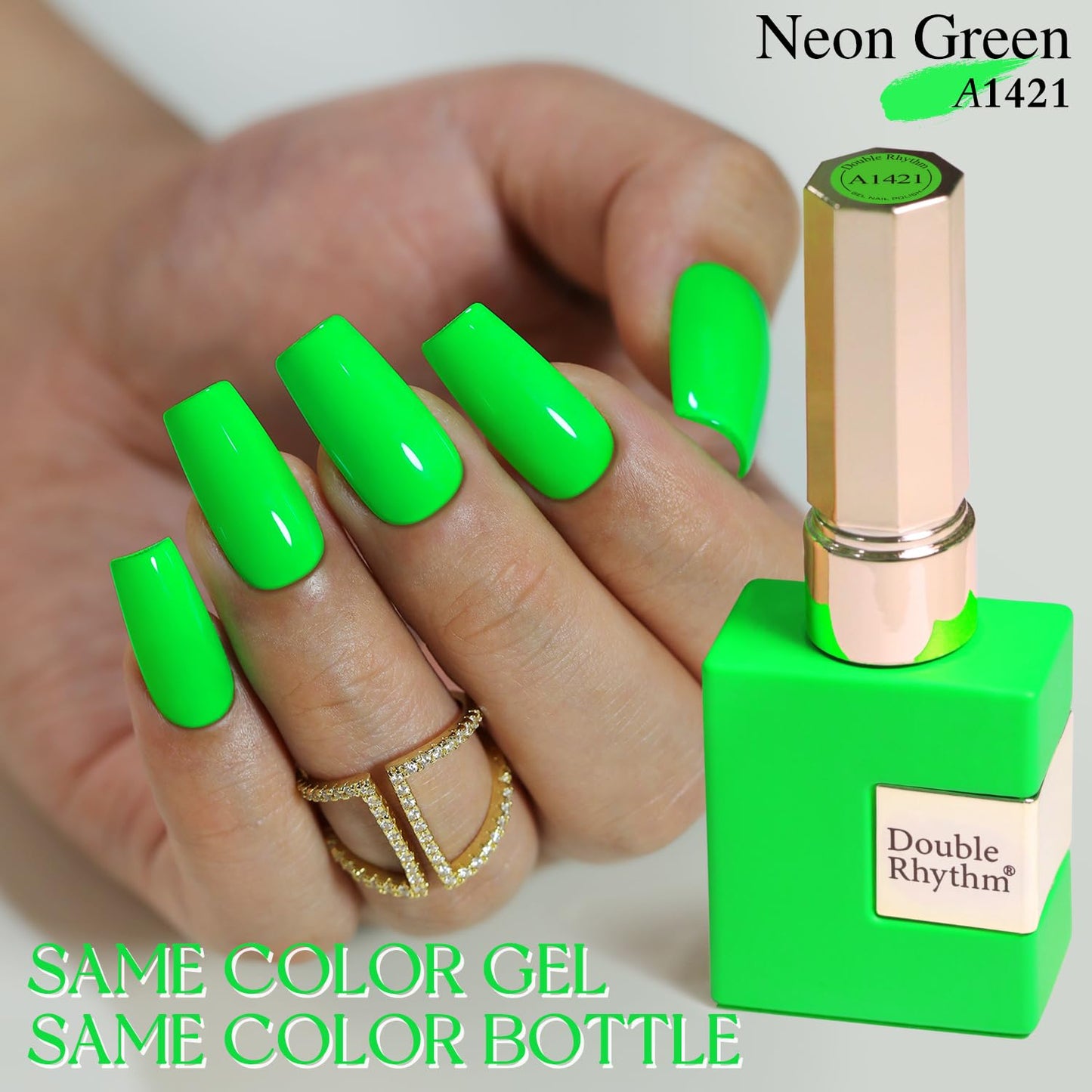 Double Rhythm Translucent Gel Polish Sheer Neutral Natural Light Milky Same Color Same Bottle 15ML Jelly UV Nail Polish Nail Art DIY at Home (Neon Glow Green-A1421)