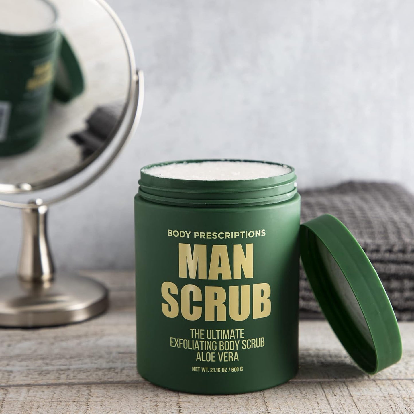 Body Prescriptions Men’s Exfoliating Body Scrub – Ultimate Skin Cleansing Wash in Jar with Twist-Top Lid, For All Skin Types, 21 Ounce (Pack of 1), Aloe Vera