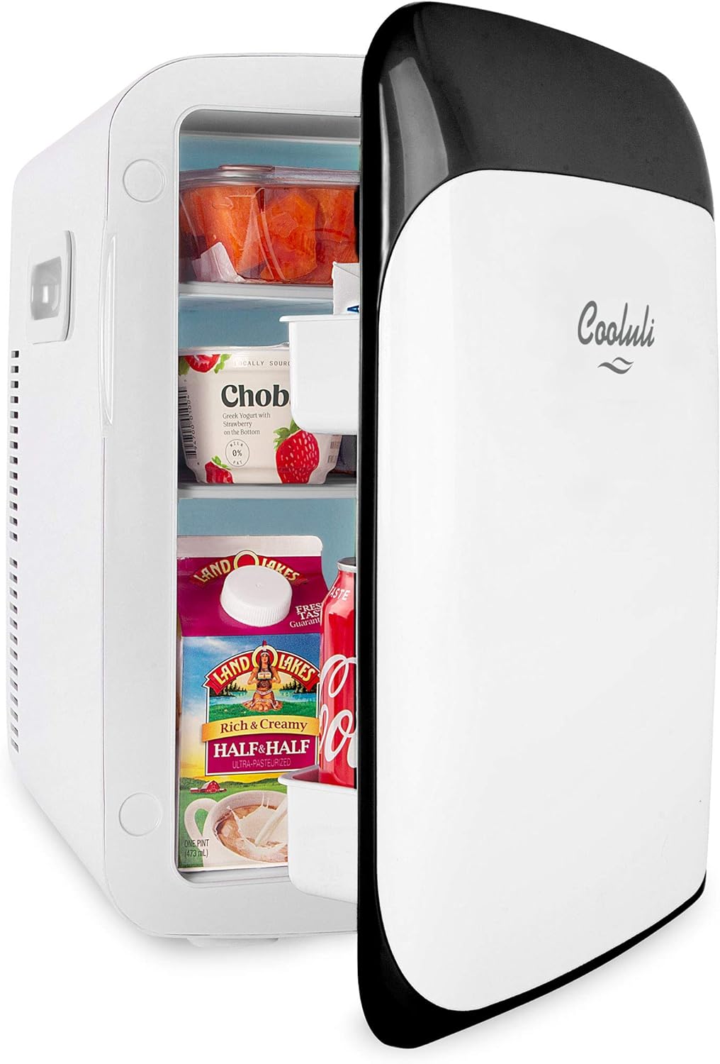 Cooluli 15L Mini Fridge for Bedroom - Car, Office Desk & College Dorm Room - 12V Portable Cooler & Warmer for Food, Drinks, Skincare, Beauty, Makeup & Cosmetics - AC/DC Small Refrigerator (White)