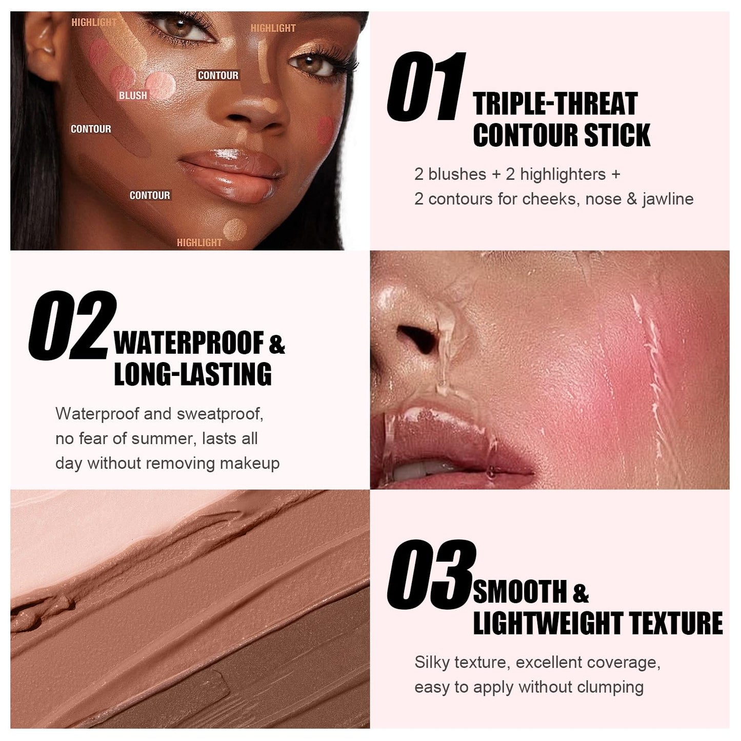 6 Colors Cream Contour Stick Makeup Kit, Shades with Blush, Highlighter and Bronzer,Double Ended Contour Stick for Cheeks, Waterproof and Long Lasting, Matte and Dewy Finish (Set B)